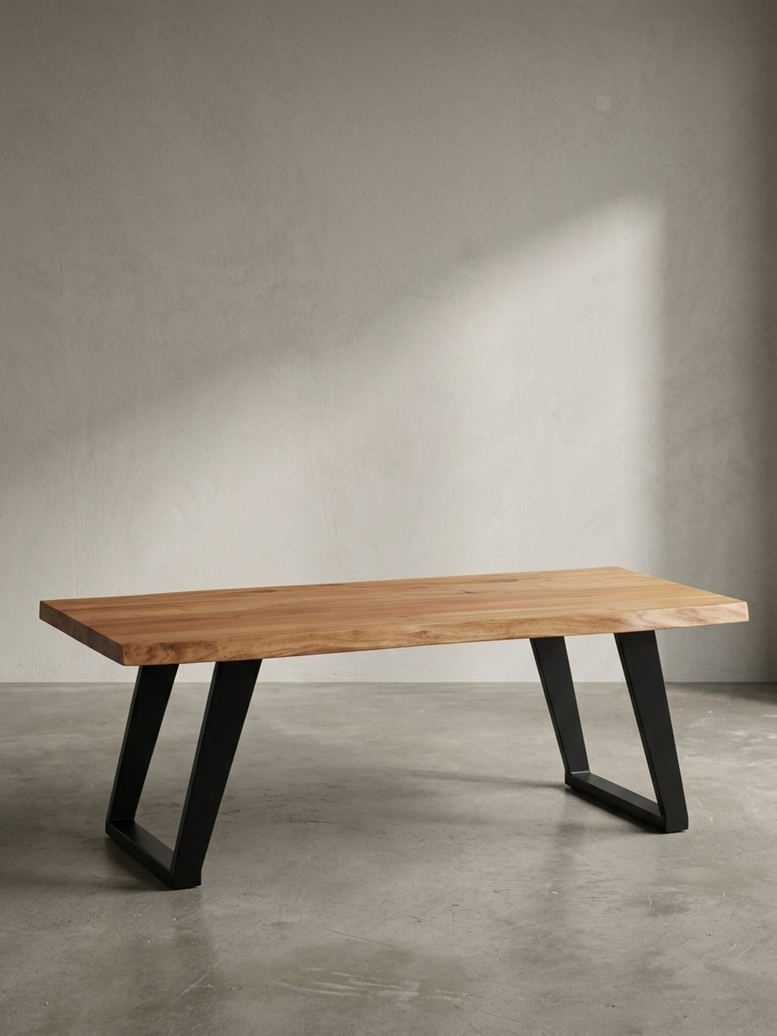 Couchtisch Braun Akazie Massivholz Baumkante 120x60x46 cm, Metallbeine U-Form - Bild 1