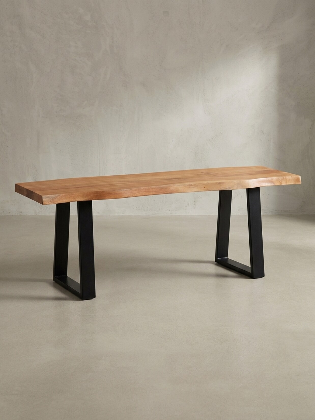 Garderobenbank Massivholz Metall Baumkante, Akazie-Schwarz 120x40x46 cm