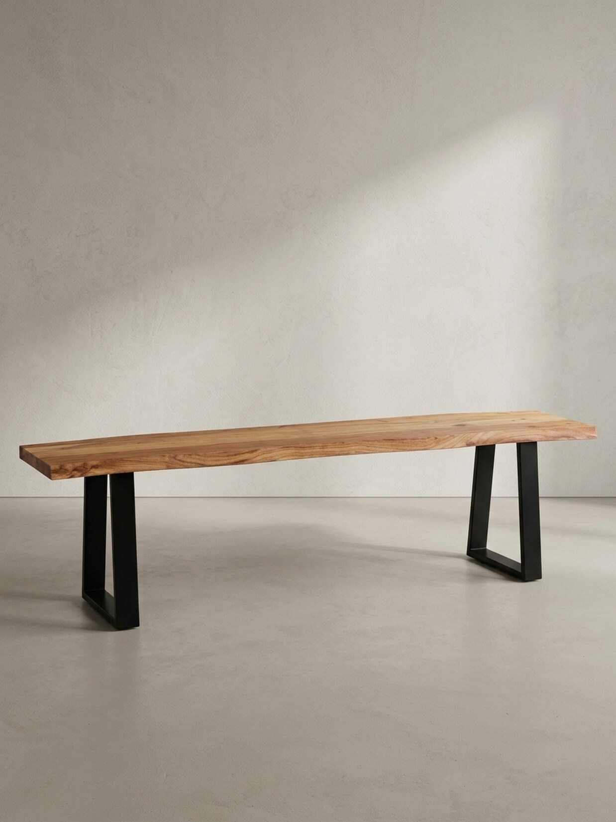 Esszimmerbank Massivholz Metall Baumkante ohne Lehne, Akazie 120x40x46 cm