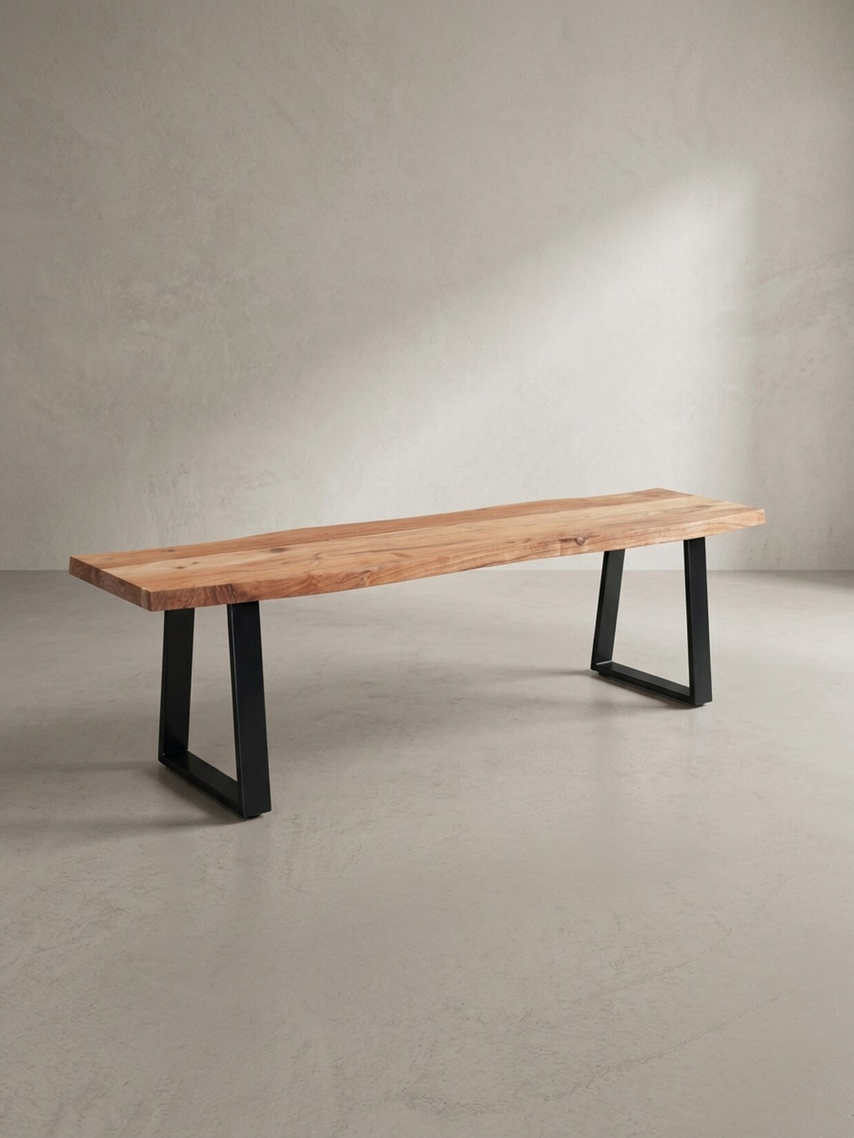 Esszimmerbank Massivholz Metall Baumkante ohne Lehne, Akazie 160x40x46 cm