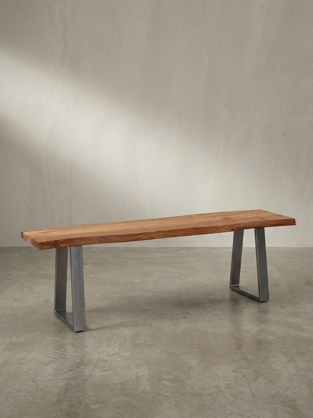 Esszimmerbank Massivholz Metall Baumkante Chromgestell, Akazie 120x40x46 cm