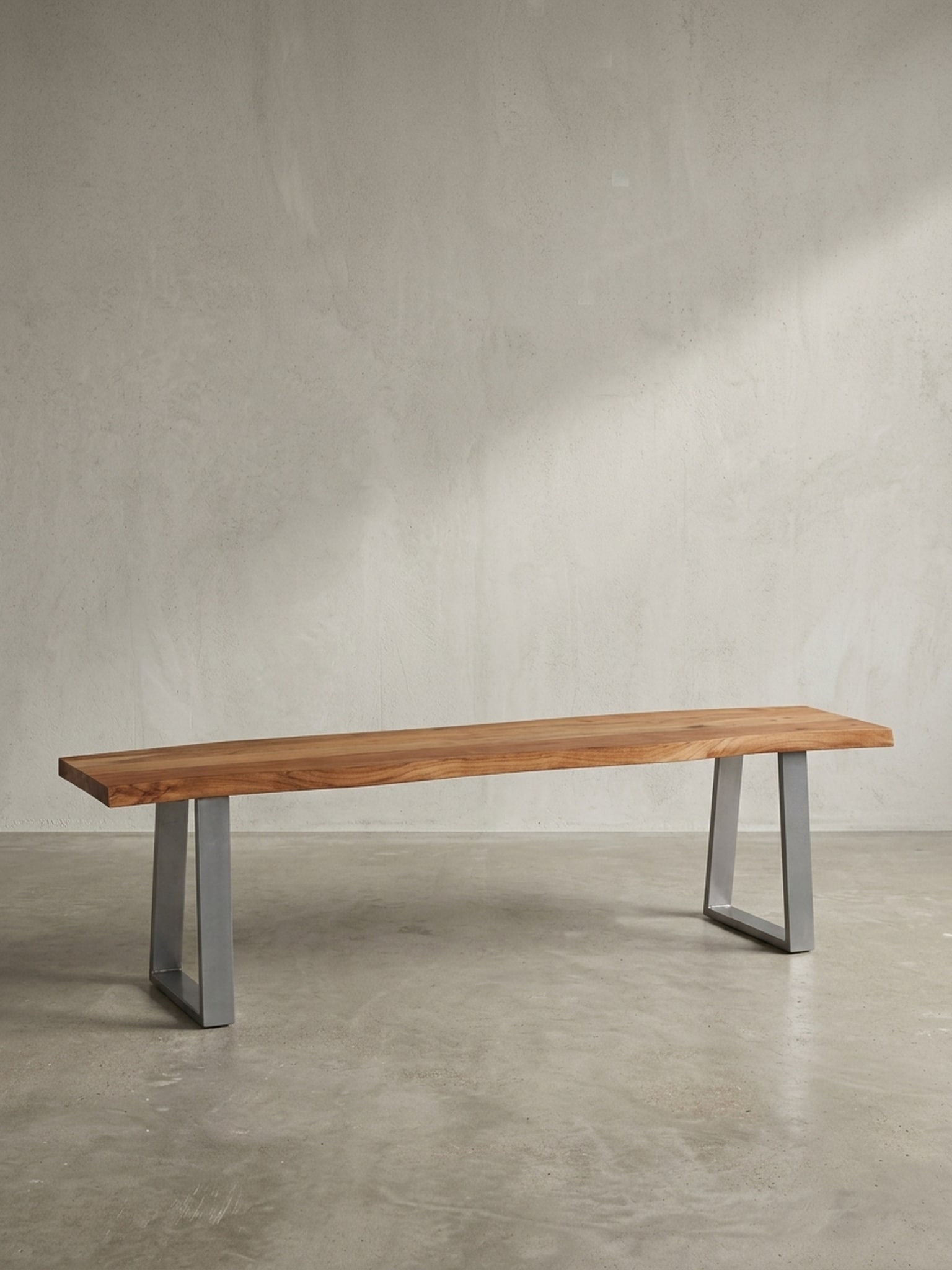 Esszimmerbank Massivholz Metall Baumkante Chromgestell, Akazie 140x40x46 cm - Bild 1