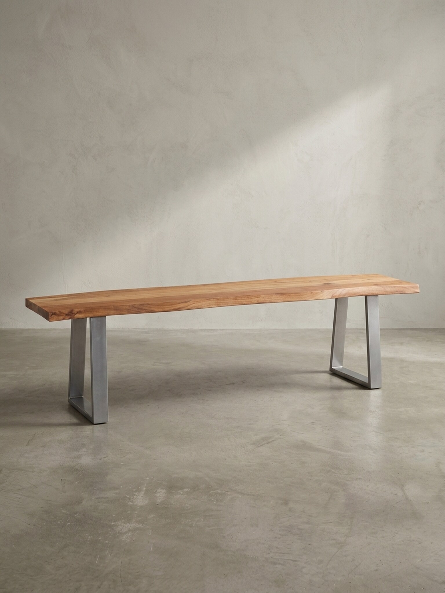 Esszimmerbank Massivholz Metall Baumkante Chromgestell, Akazie 160x40x46 cm - Bild 1