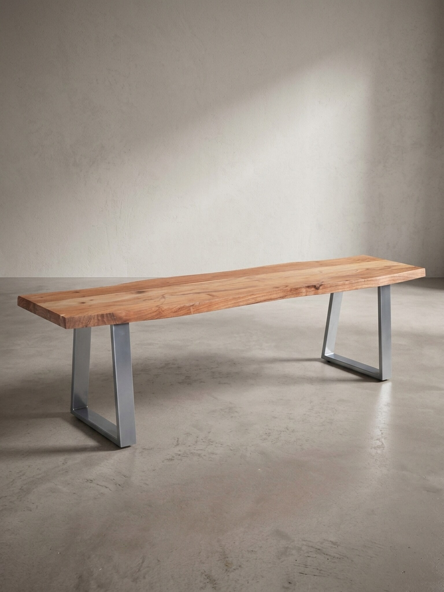 Esszimmerbank Massivholz Metall Baumkante Chromgestell, Akazie 180x40x46 cm - Bild 1