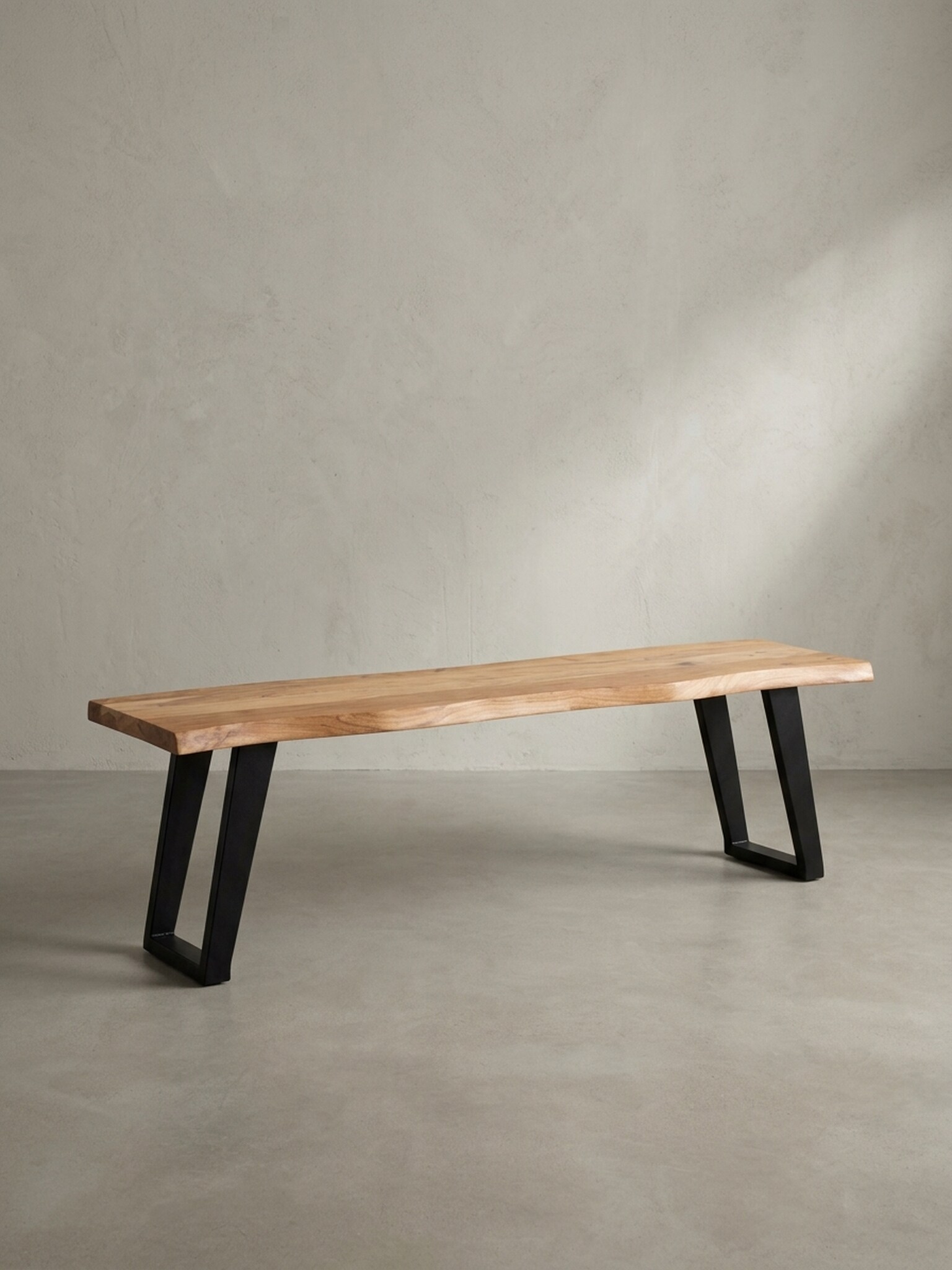 Esszimmerbank Massivholz Metall Baumkante U-Beine, Akazie 120x40x46 cm - Bild 1