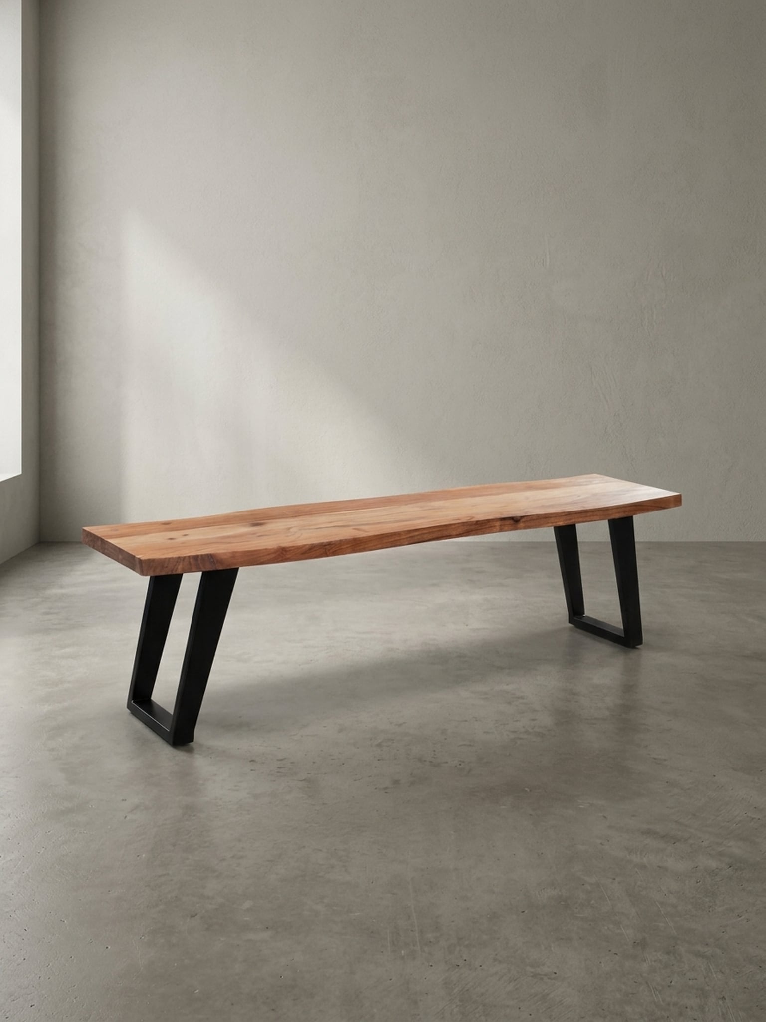 Esszimmerbank Massivholz Metall Baumkante U-Beine, Akazie 160x40x46 cm - Bild 1