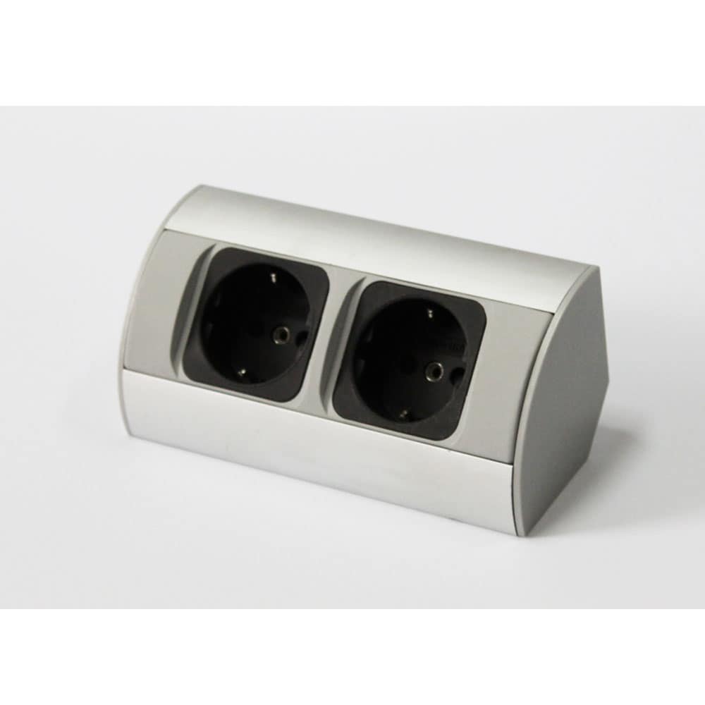 kalb | 2-fach Ecksteckdosenleiste zur Montage, 2x 230V Steckdose, Anschlusskabel ohne Stecker, silber/schwarz - Bild 1