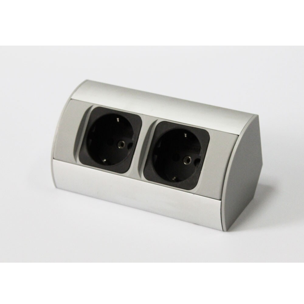 kalb   2-fach Ecksteckdosenleiste zur Montage, 2x 230V Steckdose, Anschlusskabel ohne Stecker, silber/schwarz | 00642147807137