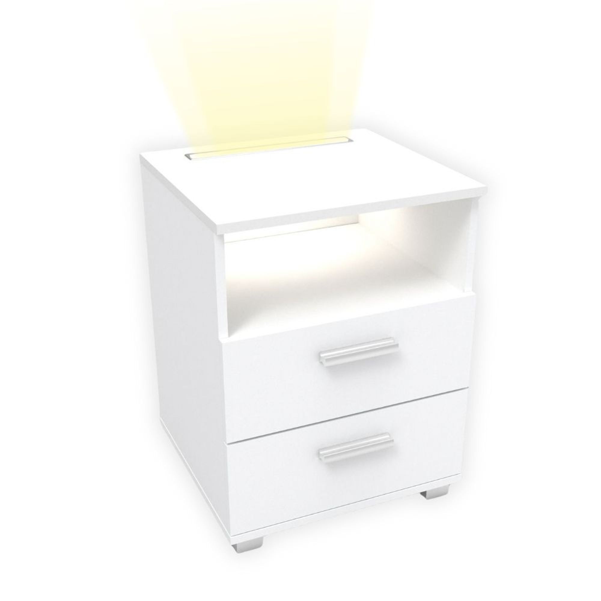 kalb | Mila - Nachtkonsole Nachttisch mit integriertem LED Licht, dimmbar Farbe: Wei&szlig; - Bild 1