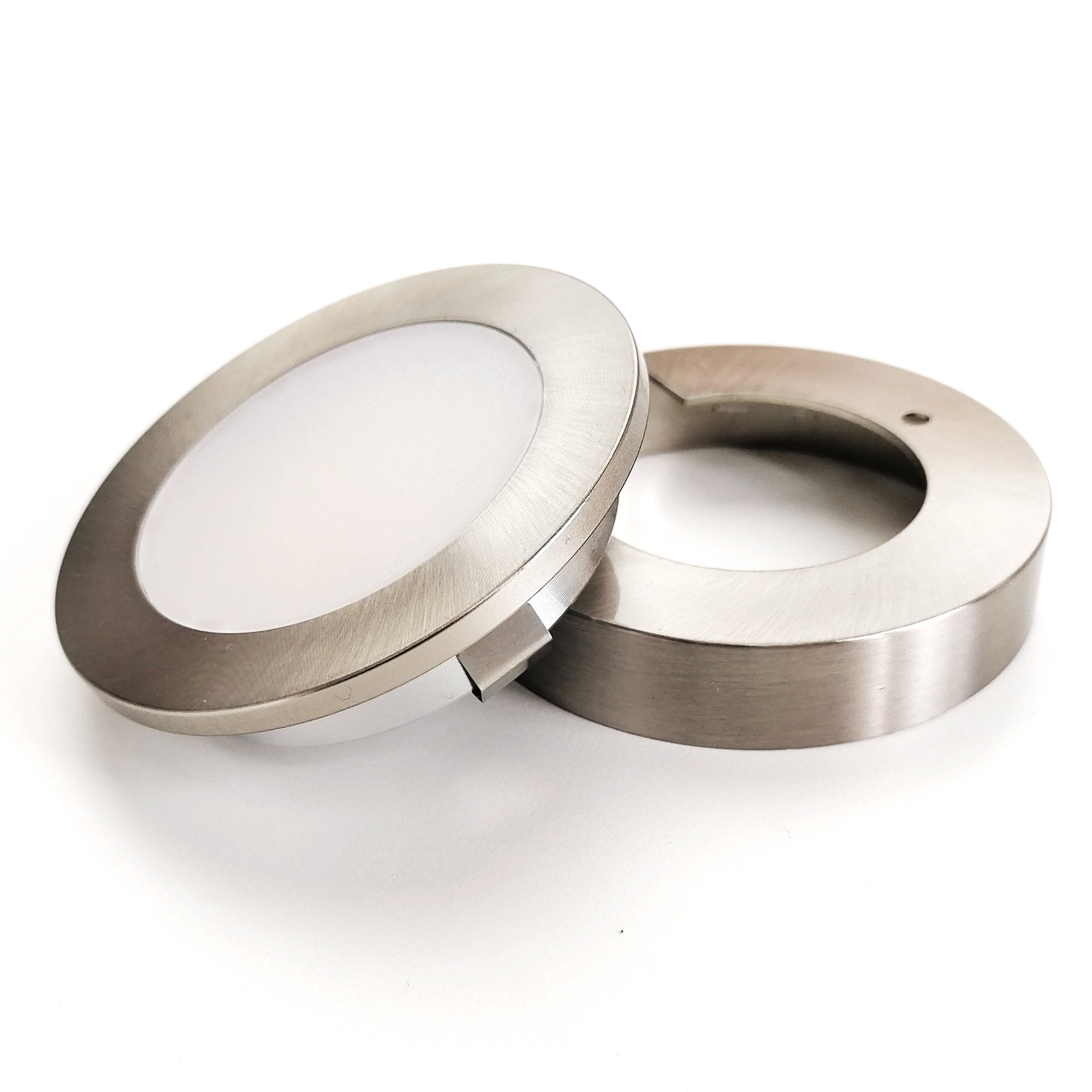 kalb | LED Einbauspot Unterbauspot Edelstahl geb&uuml;rstet 12VDC 3 Watt Warmwei&szlig; 6,3 cm &Oslash; Einbaustrahler f&uuml;r M&ouml;bel inkl. Aufsatzring - Bild 1