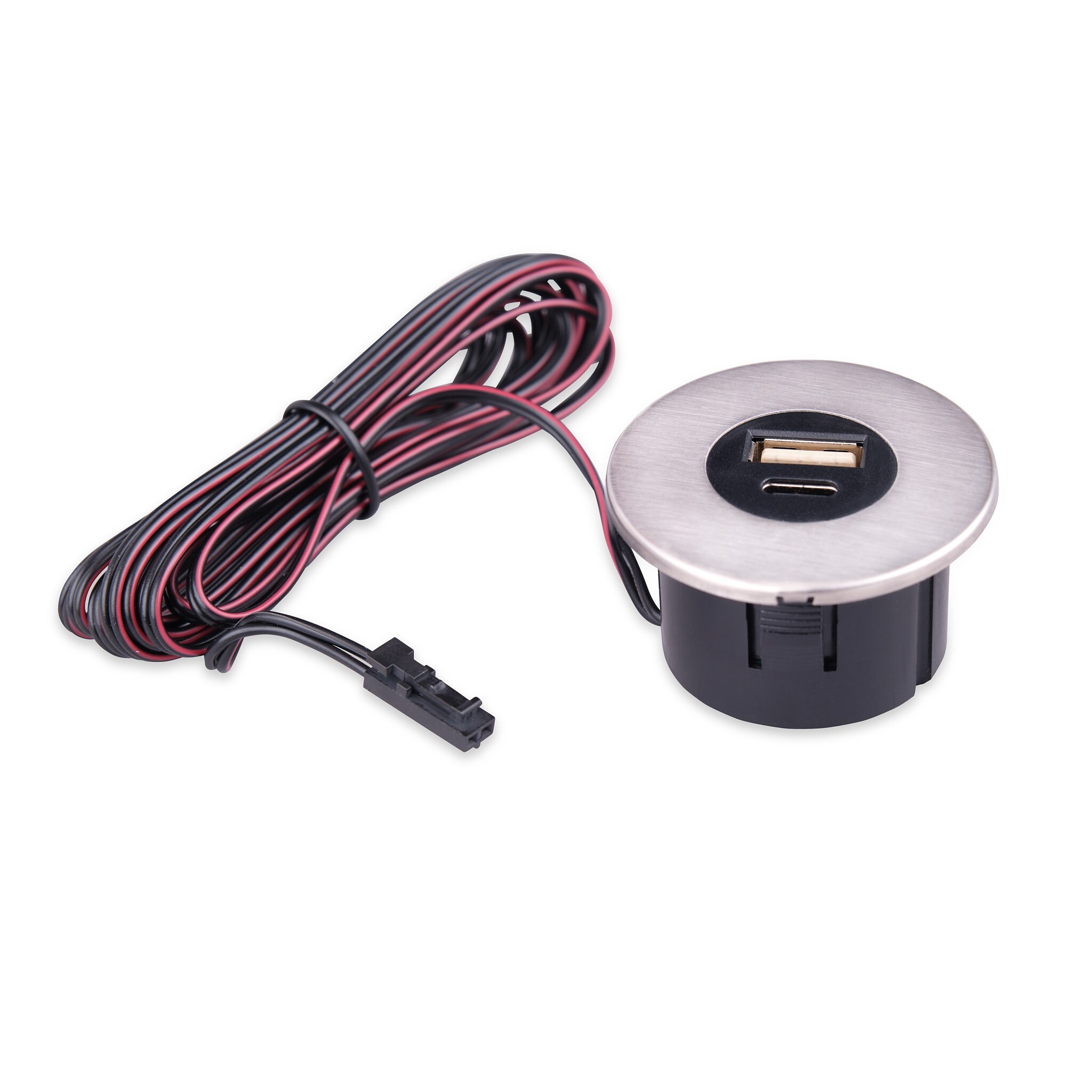 Einbau USB-Hub 2 in 1 Edelstahl geb&uuml;rstet USB und USB-C, Edelstahl, Steckdose f&uuml;r Smartphone, Tablet, E-Reader M&ouml;beleinbau 12V Edelstahl geb&uuml;rstet - Bild 1