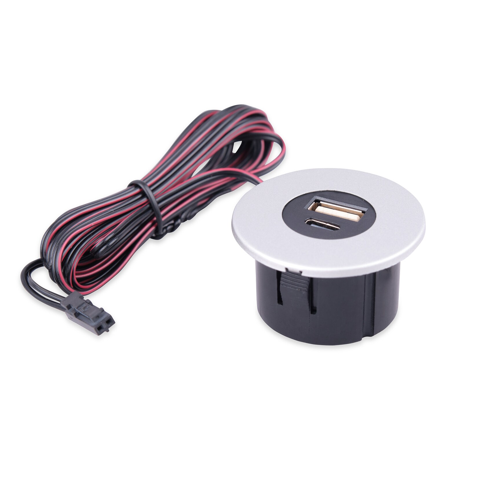 Einbau USB-Hub 2 in 1 Silbergrau USB und USB-C, silbergrau, Steckdose für Smartphone, Tablet, E-Reader Möbeleinbau 12V silbergrau | 04260642312800