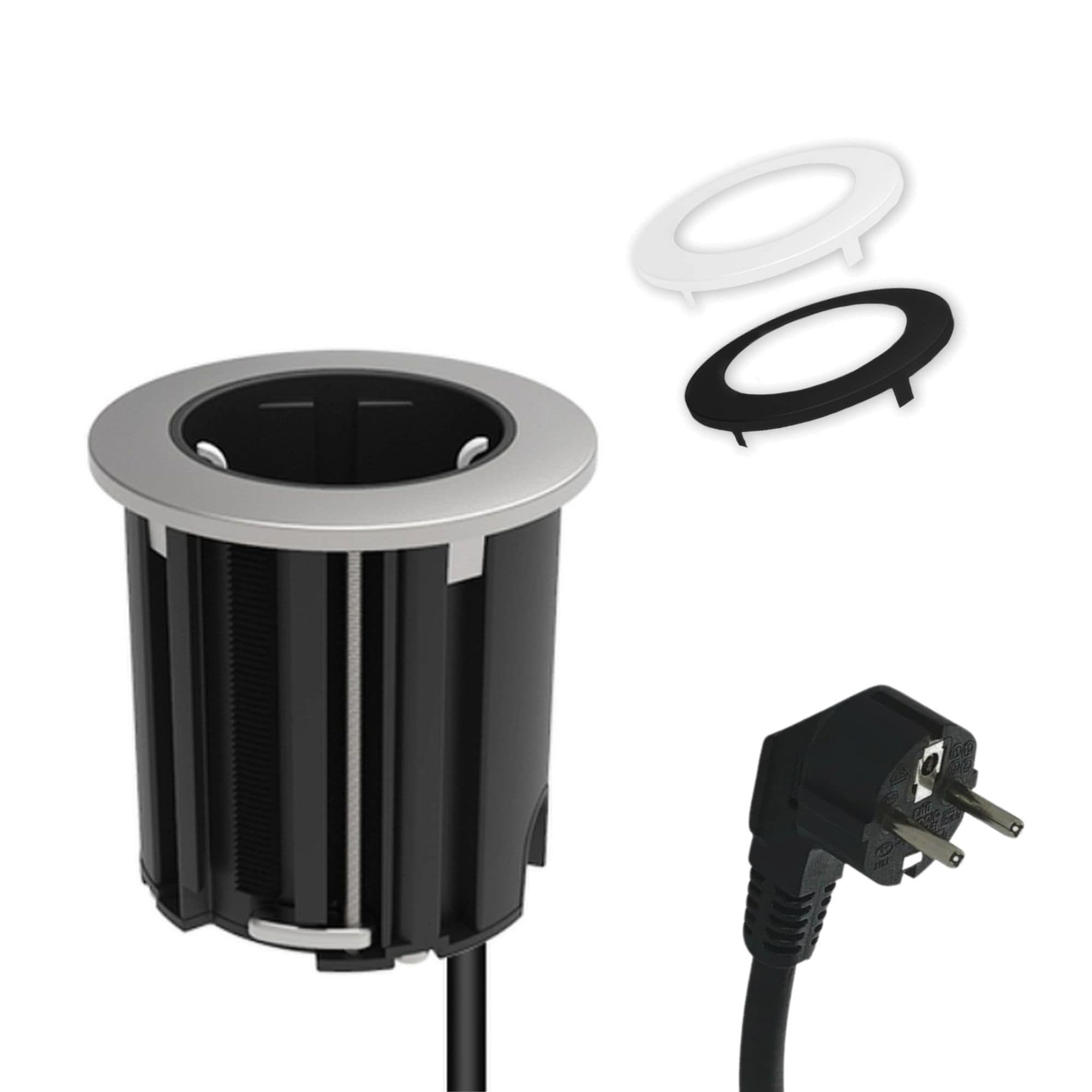 kalb | Einbausteckdose 230V Tischsteckdose 54mm rund f&uuml;r Montage in und an M&ouml;beln / Platten, mit EU-Stecker, inkl. farbiger Blenden - Bild 1