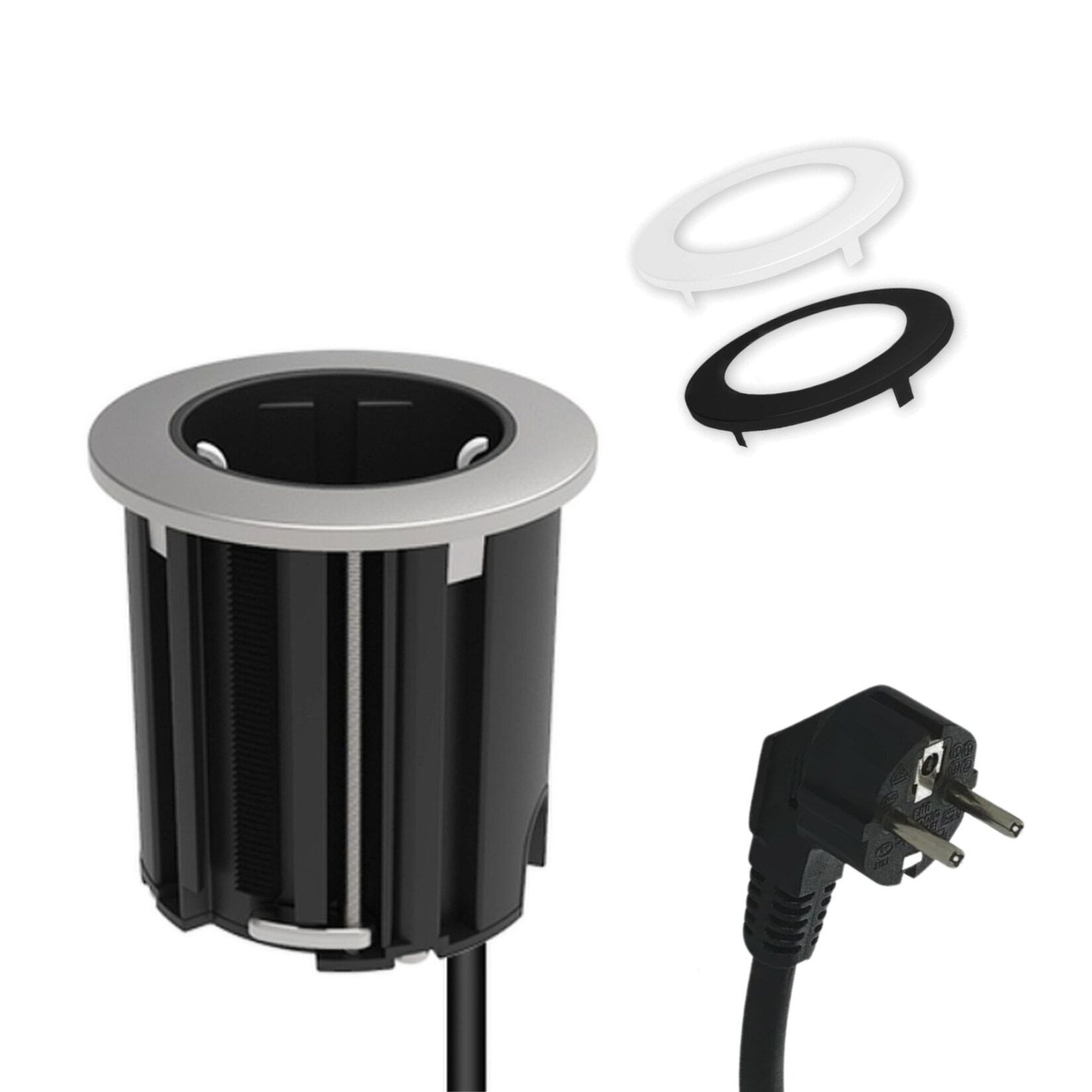 kalb   Einbausteckdose 230V Tischsteckdose 54mm rund für Montage in und an Möbeln / Platten, mit EU-Stecker, inkl. farbiger Blenden | 04260642312961