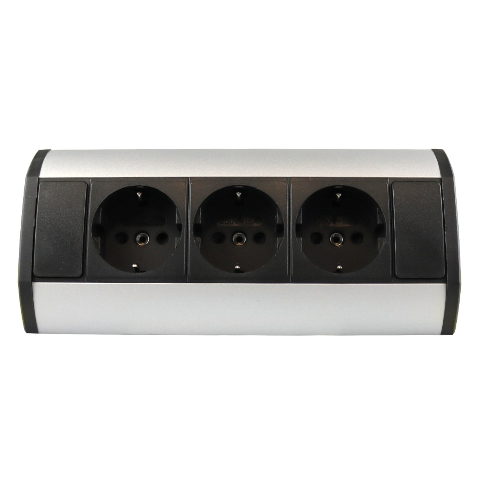 kalb   Ecksteckdose 3-fach Steckdosenleiste, Unterbau- / Aufsatz-Steckdose, 1m Anschlusskabel mit EU-Stecker, silber/schwarz | 04260642312848
