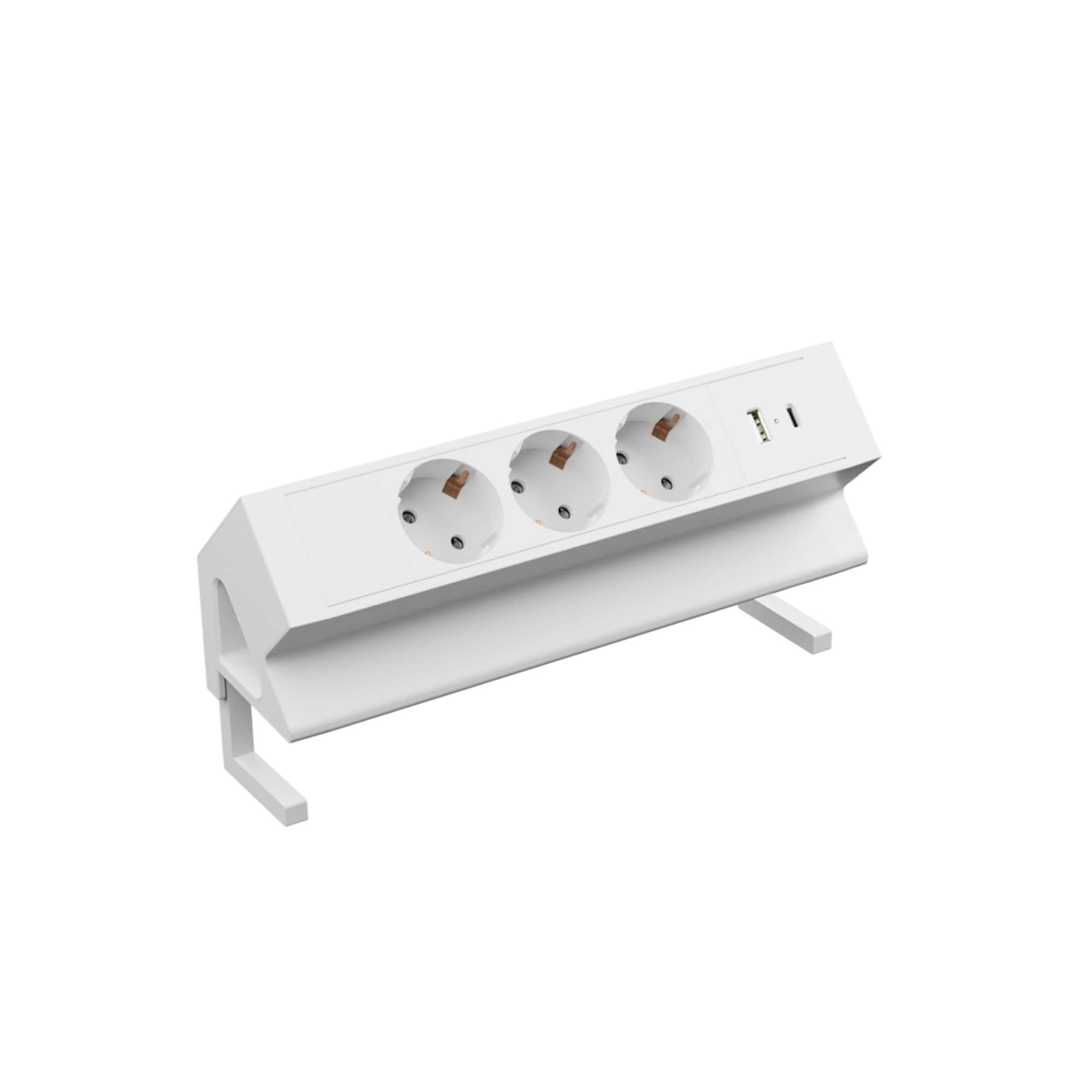3er Aufsatzsteckdose zum Anklemmen, USB A/C, 3-fach Steckdose, 230V 16A, f&uuml;r M&ouml;bel, Steckdosenleiste, EU-Schutzkontaktstecker, Ampereon - Bild 1