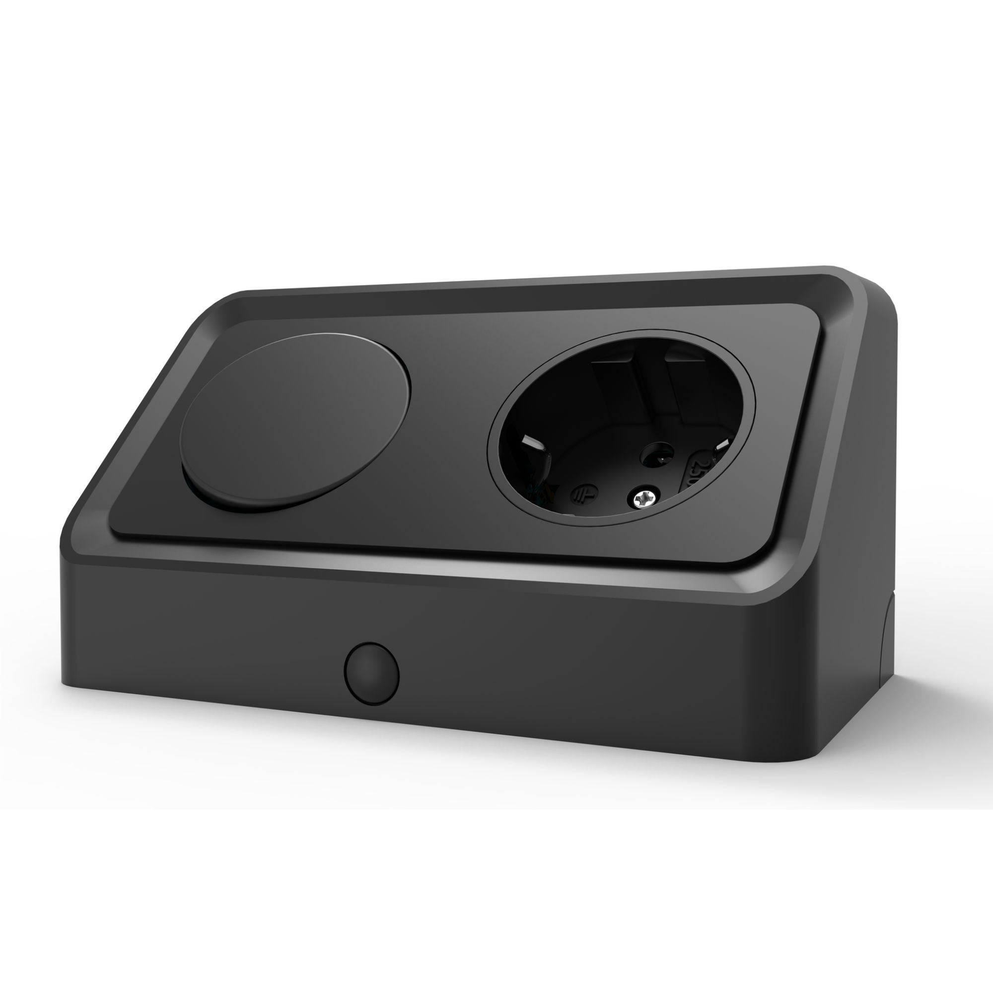 kalb | Vetra, angewinkelte Steckdose mit Wippschalter f&uuml;r Kabelausgang, 230&nbsp;VAC Direktanschluss, schwarz, inkl. Bohrschablone, Einzelsteckdose f&uuml;r M&ouml;belmontage & Badezimmerschr&auml;nke - Bild 1