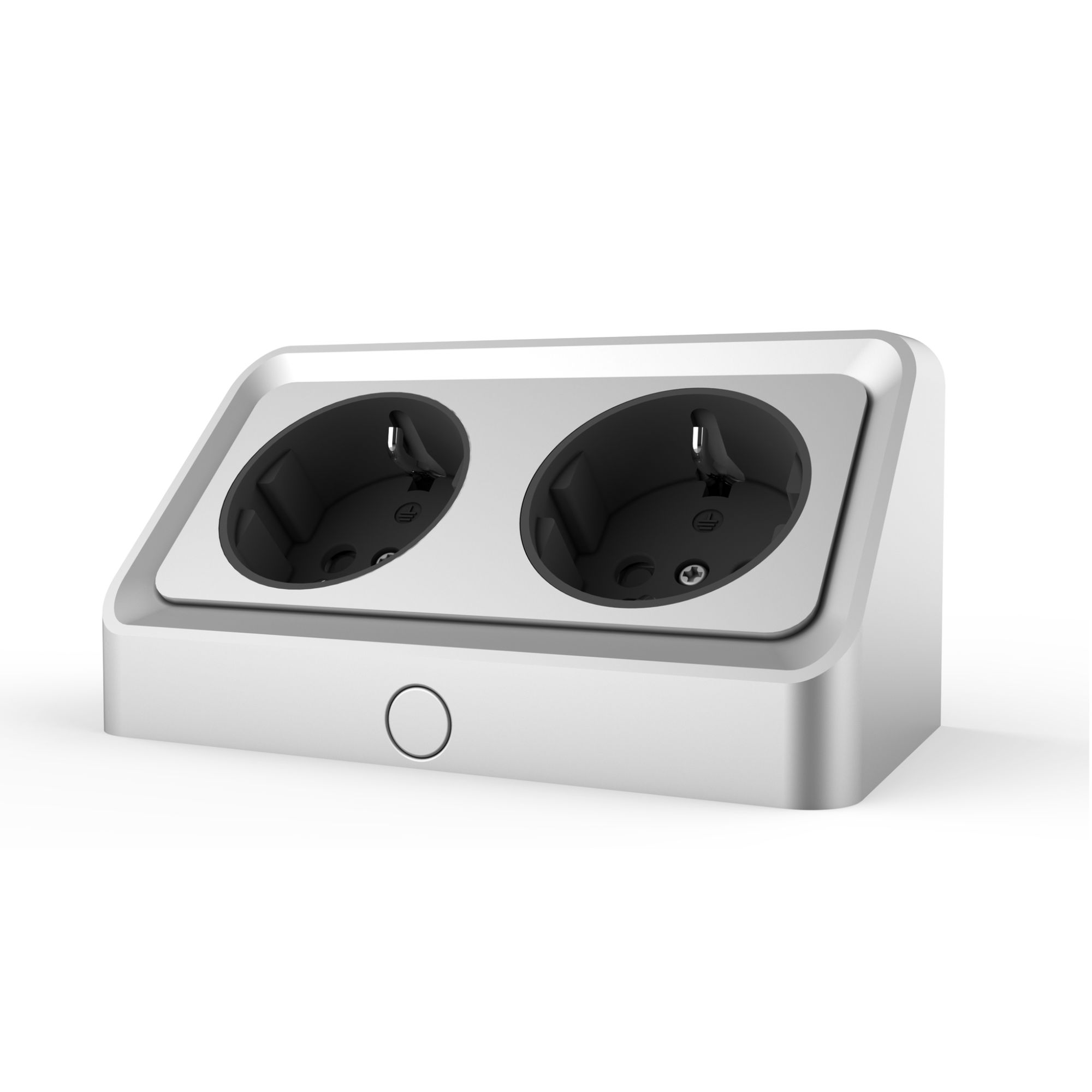 kalb | Avena, angewinkelte 2-fach Steckdosenleiste, 230&nbsp;VAC Direktanschluss, silbergrau, inkl. Bohrschablone, Doppelsteckdose f&uuml;r M&ouml;belmontage & Badezimmerschr&auml;nke - Bild 1