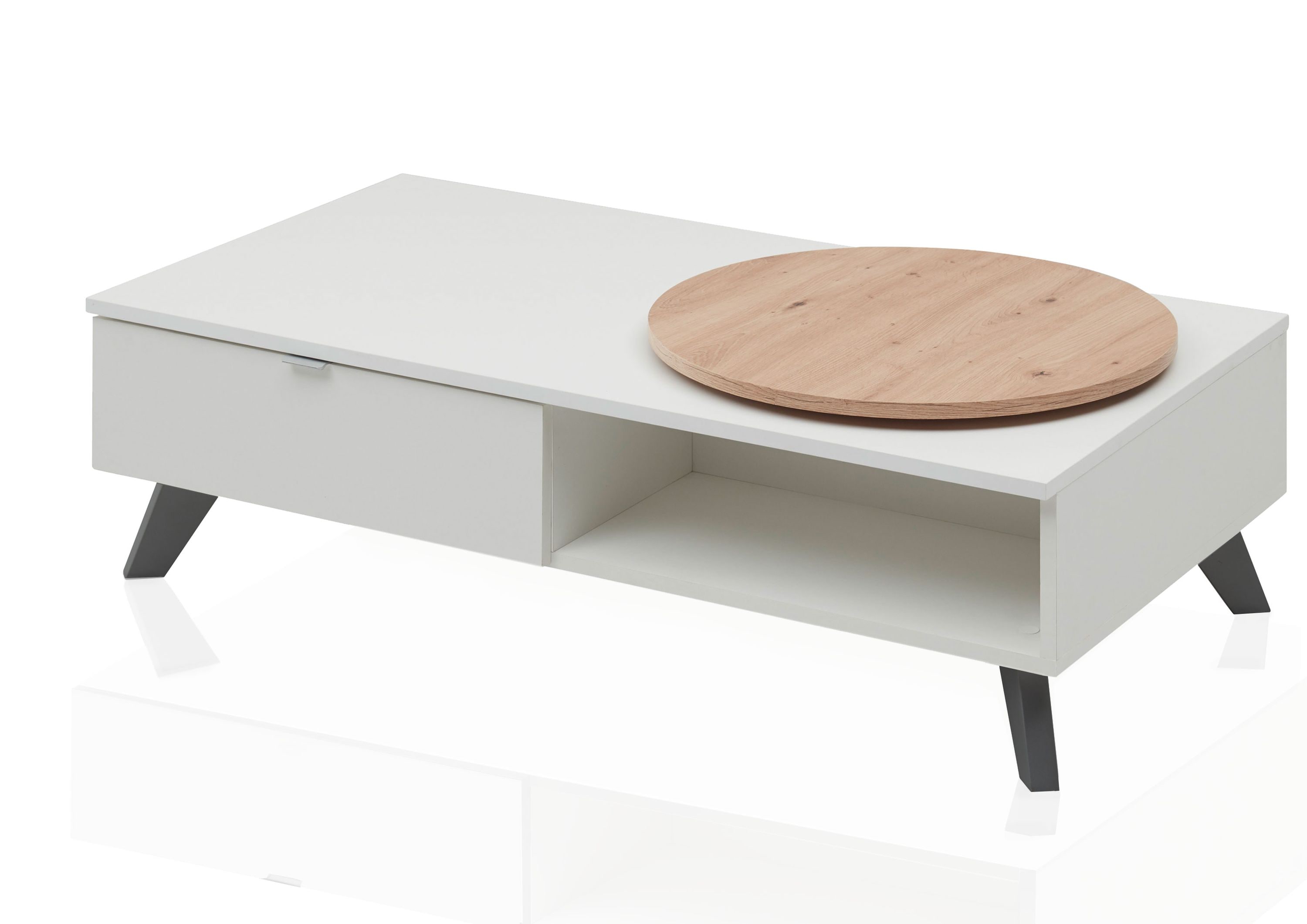 Couchtisch mit Schublade und Drehteller Wei&szlig; - Bild 1