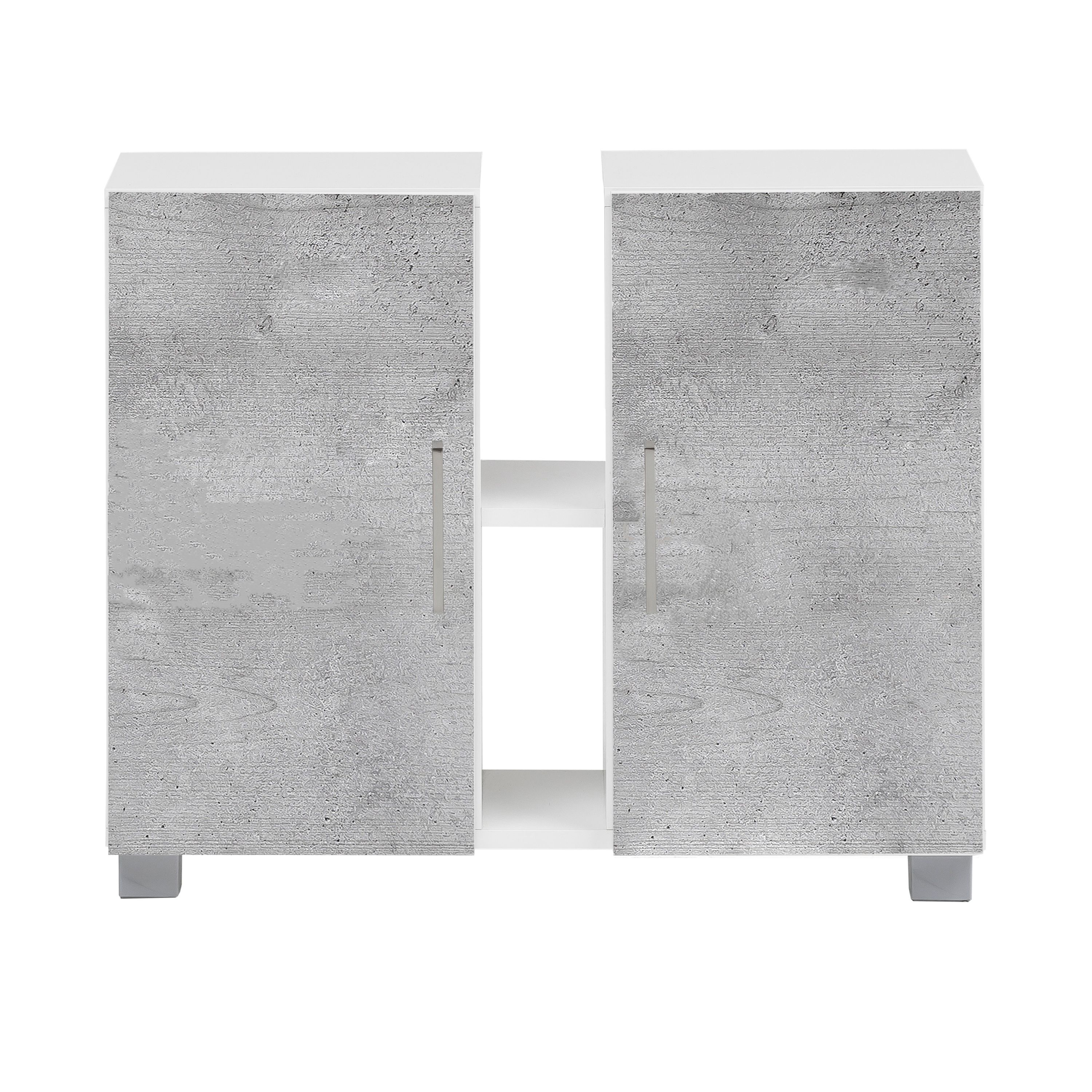 Badm&ouml;bel Waschbeckenunterschrank mit 2 Schrankt&uuml;ren und Metallgriffen Grau - Bild 1