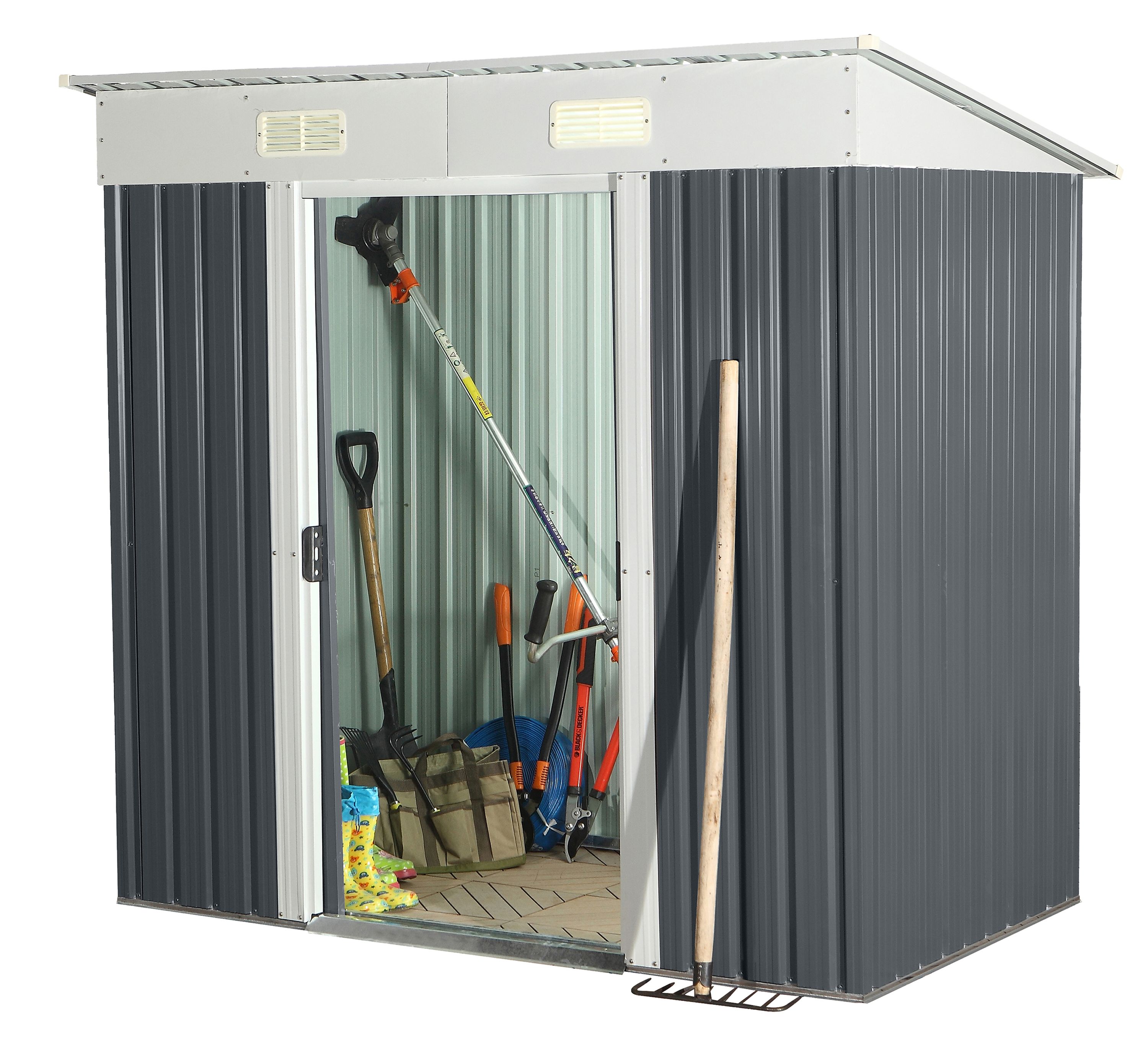 Ger&auml;teschuppen mit Doppelschiebet&uuml;r und Bel&uuml;ftung aus Metall Ger&auml;tehaus SAFE M - Bild 1