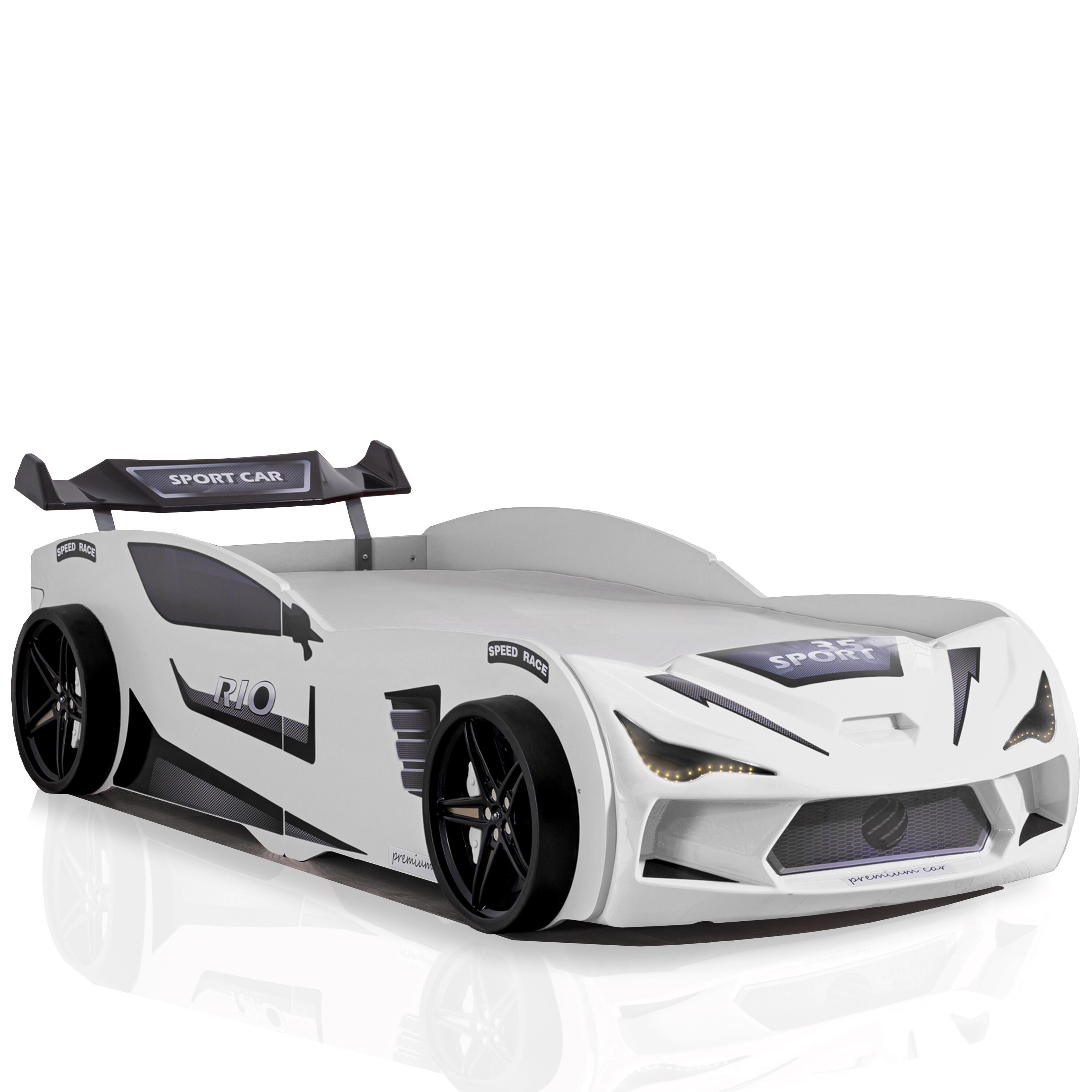 Autobett 90x200 Rio Kinderbett mit LED Leuchte und Lattenrost Wei&szlig; - Bild 1