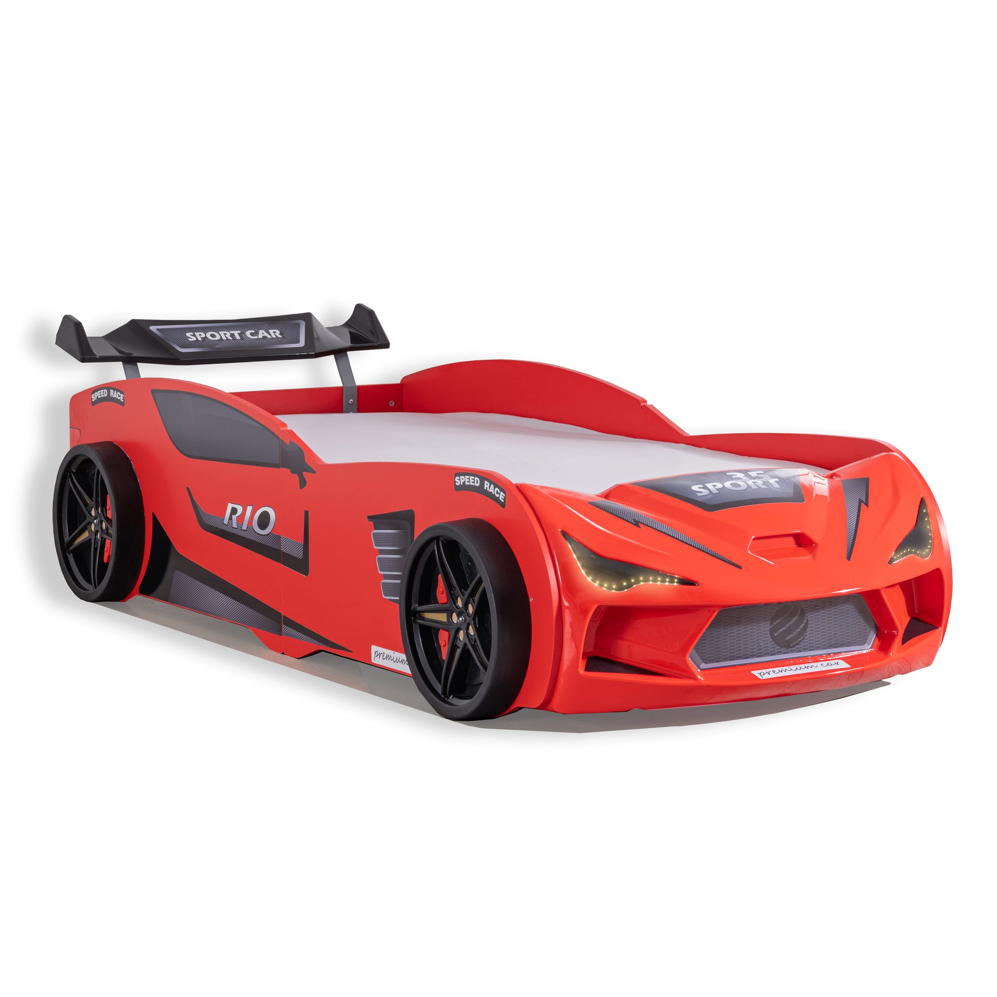 Autobett 90x200 Rio Kinderbett mit LED Leuchte und Lattenrost Rot - Bild 1