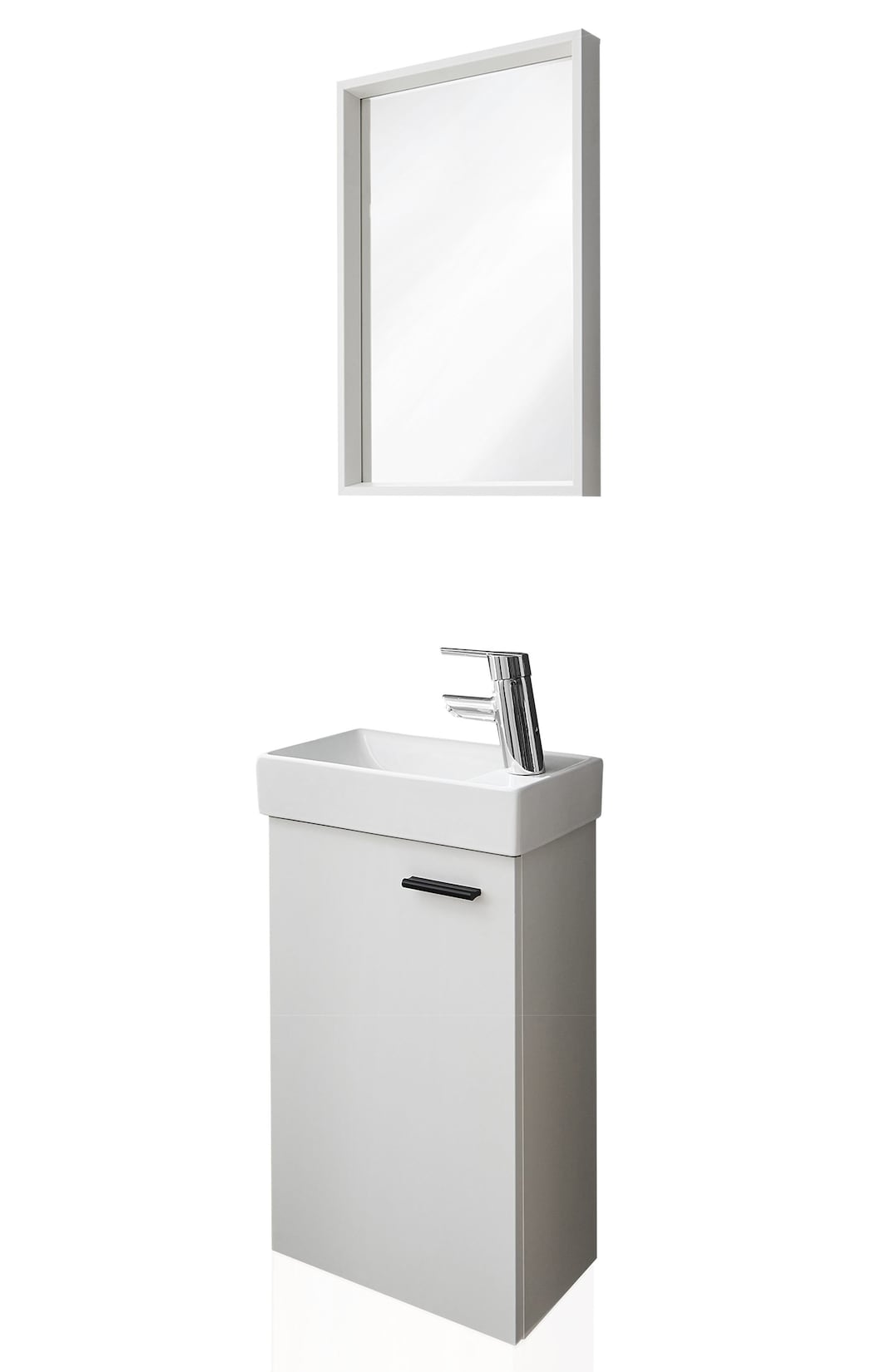 Gäste WC Badmöbel Set Waschbecken mit Unterschrank inkl. Armatur klein Weiß