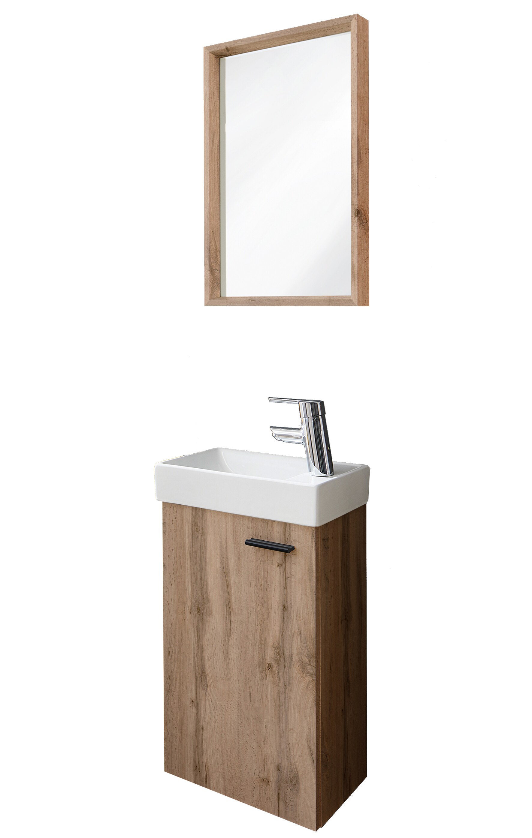 G&auml;ste WC Badm&ouml;bel Set Waschbecken mit Unterschrank inkl. Armatur klein Wildeiche - Bild 1