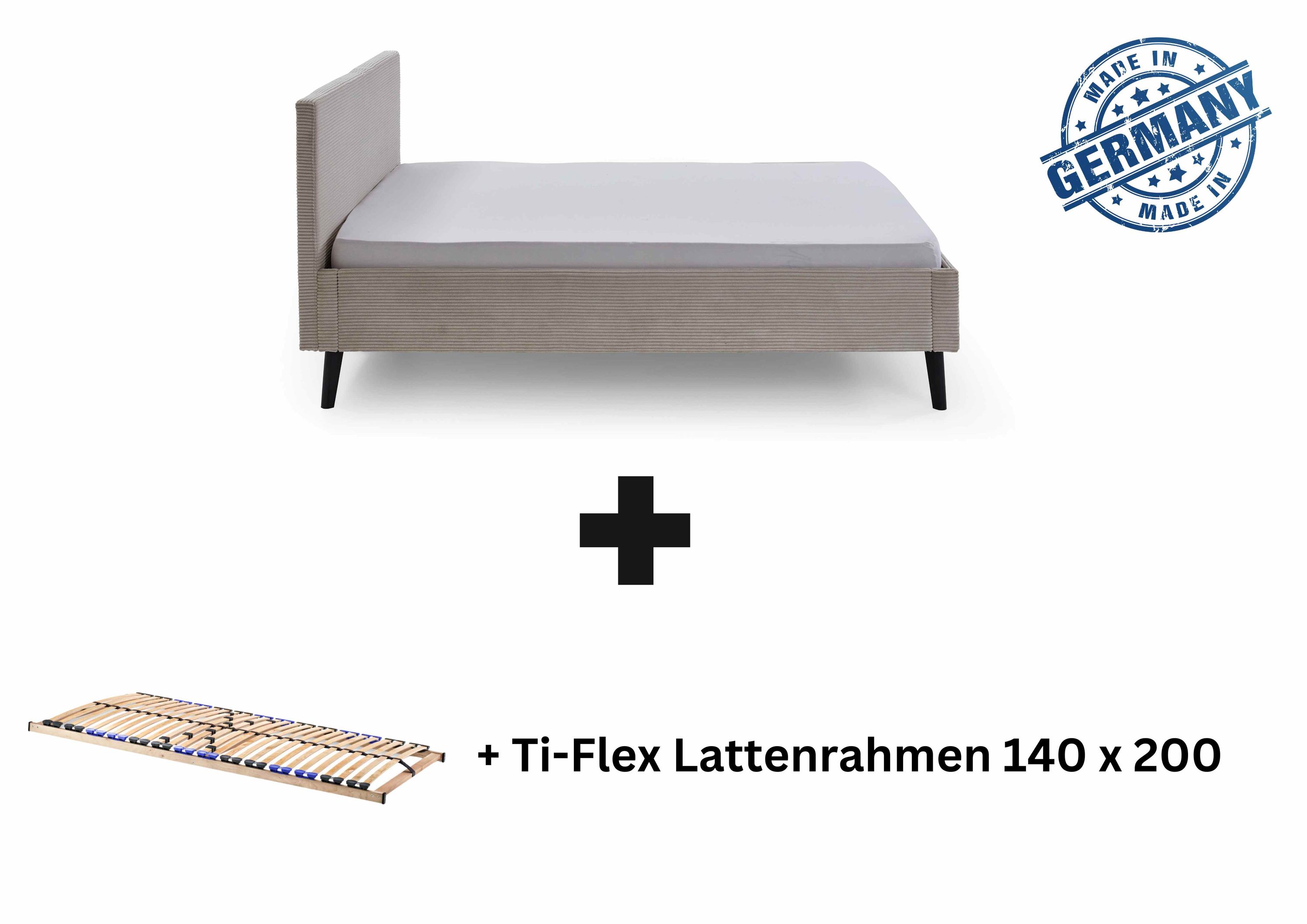 Polsterbett 140 x 200 Viola Bettgestell mit Kopfteil Beige - Bild 1