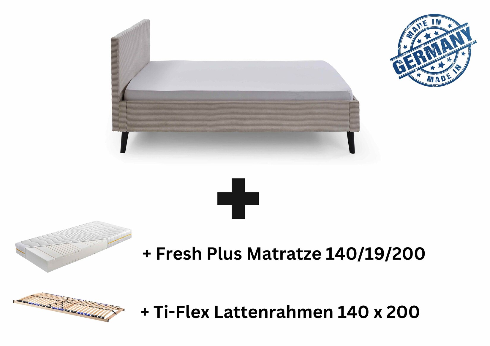 Polsterbett 140 x 200 Viola Bettgestell mit Kopfteil Beige