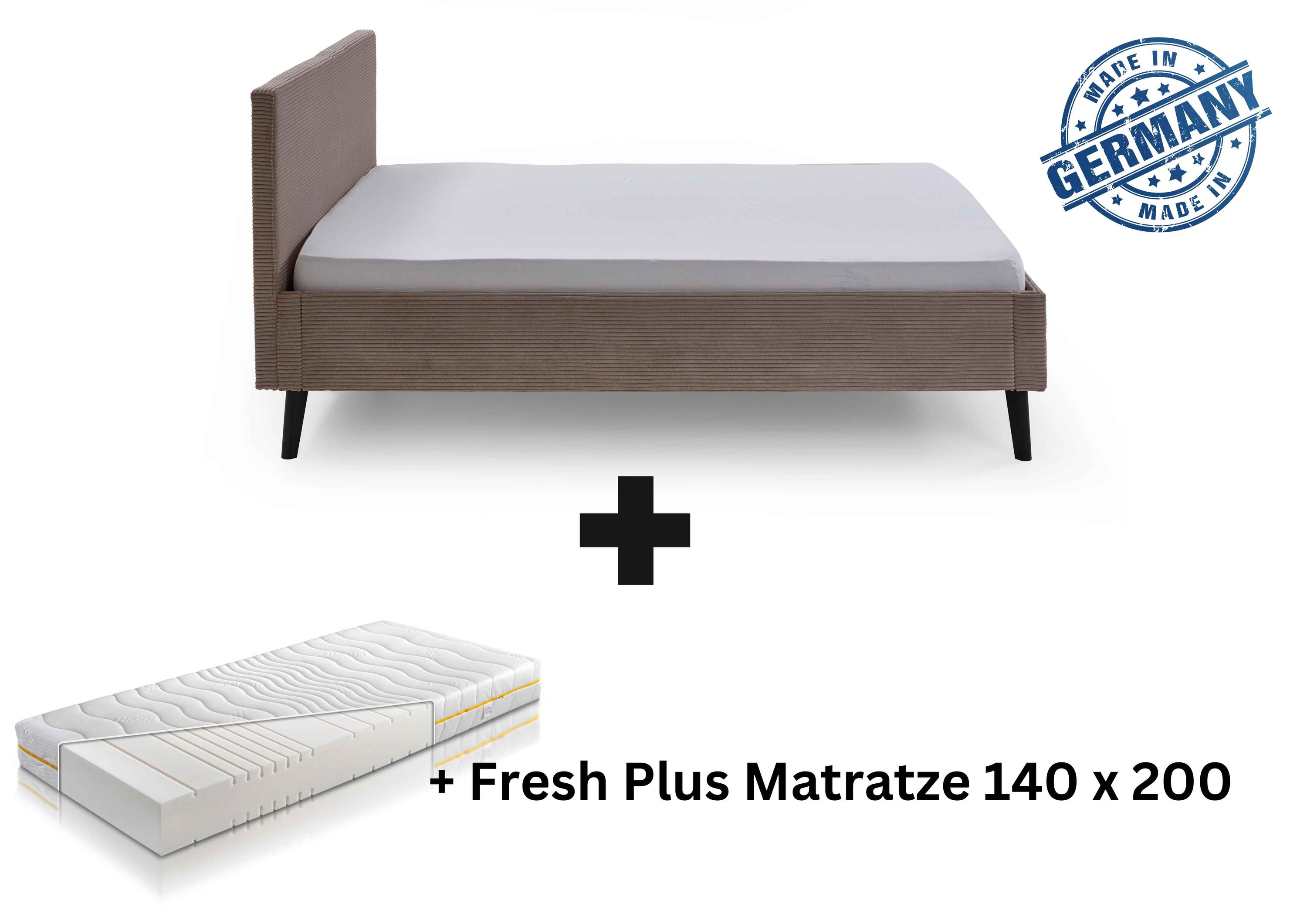 Polsterbett 140 x 200 Viola Bettgestell mit Kopfteil Taupe - Bild 1