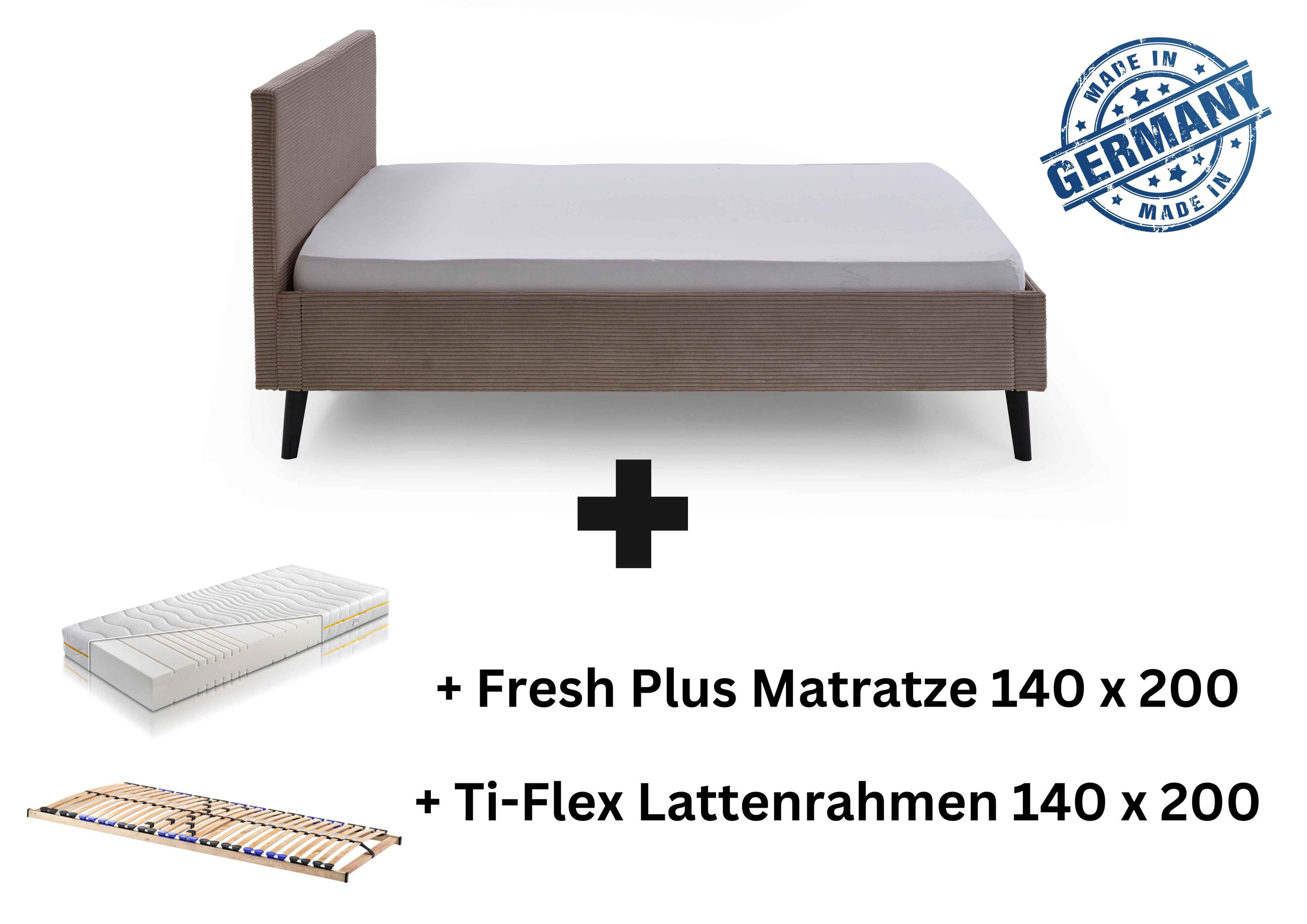 Polsterbett 140 x 200 Viola Bettgestell mit Kopfteil Taupe - Bild 1