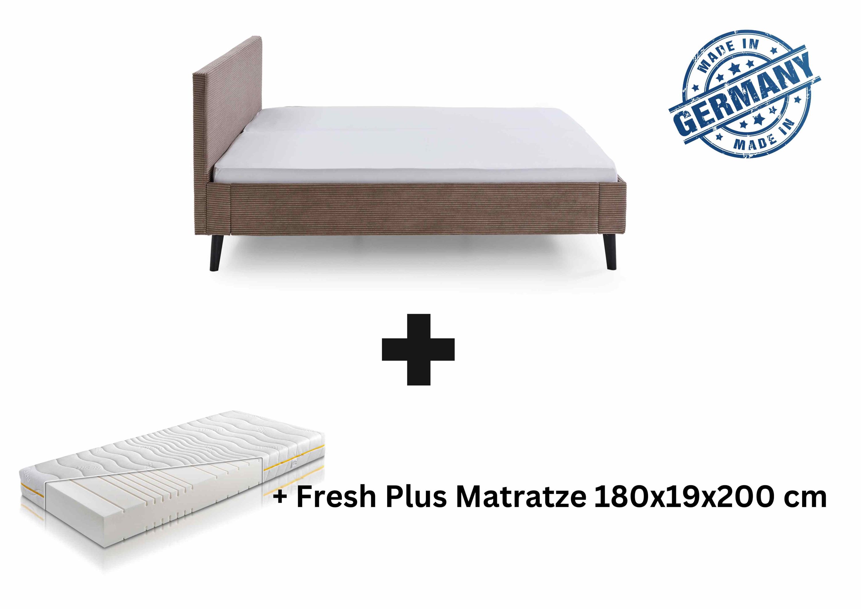 Polsterbett 180 x 200 Viola Bettgestell mit Kopfteil Taupe - Bild 1