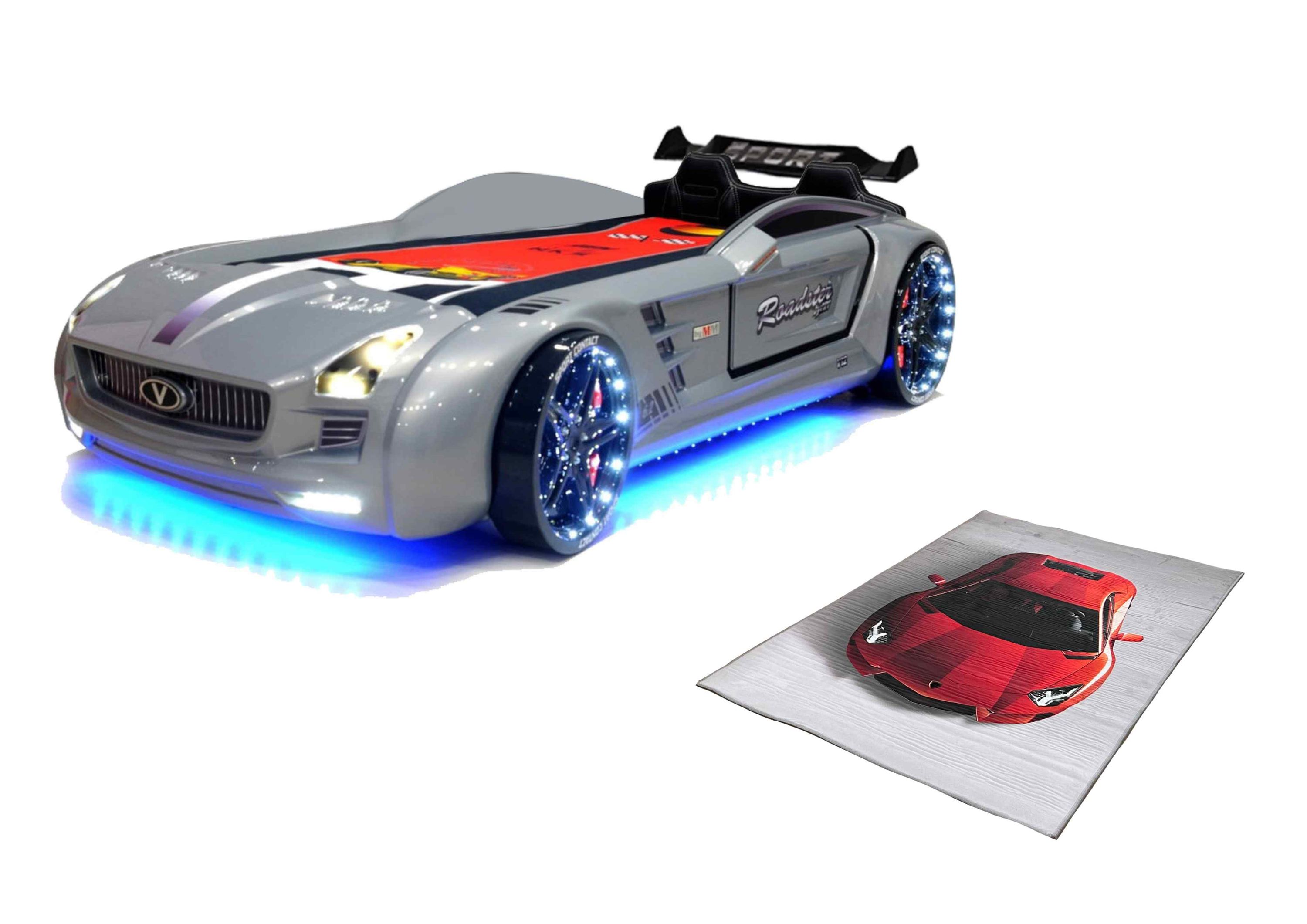 Autobett Kinderbett "Rio Roadster" LED Sound Sportsitze Lattenrost Spoiler 90x190 cm - Bild 1