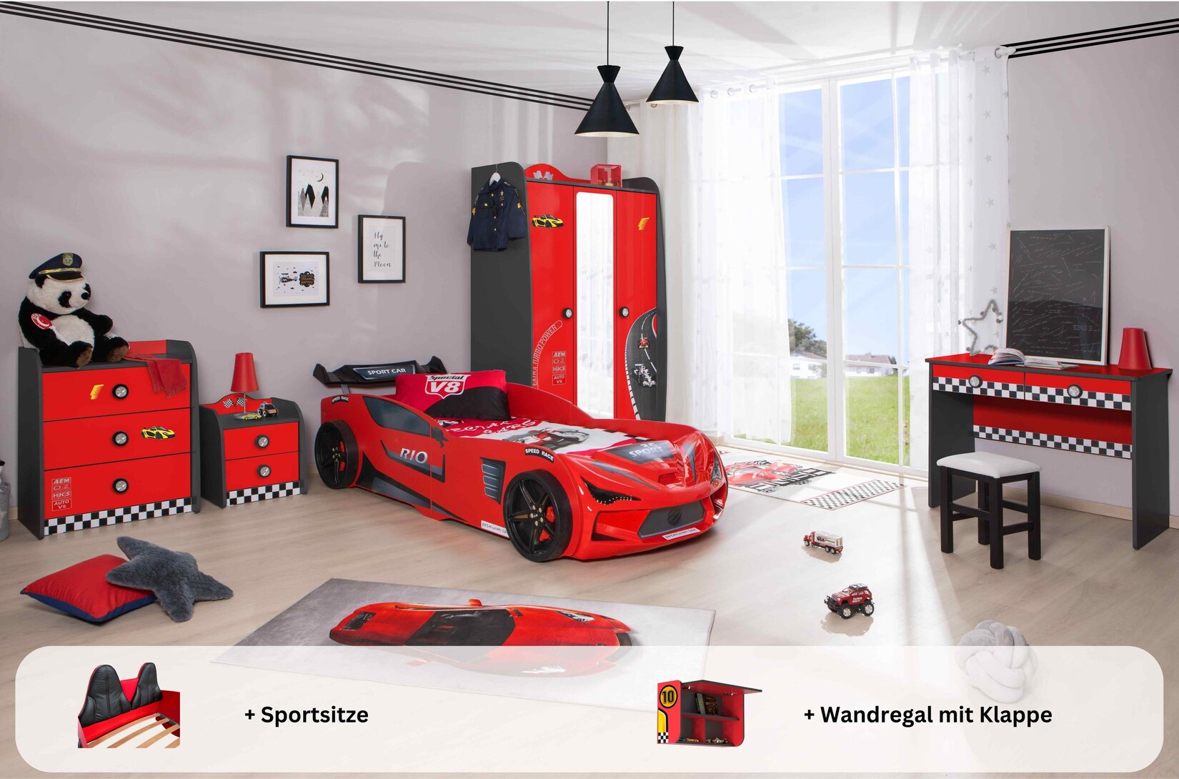 Kinderzimmer komplett Set Autobett Rio 5 teilig Rot