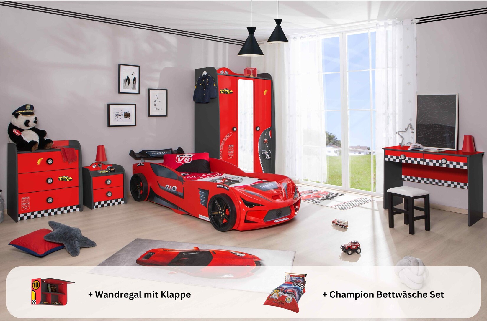 Kinderzimmer komplett Set Autobett Rio 5 teilig Rot