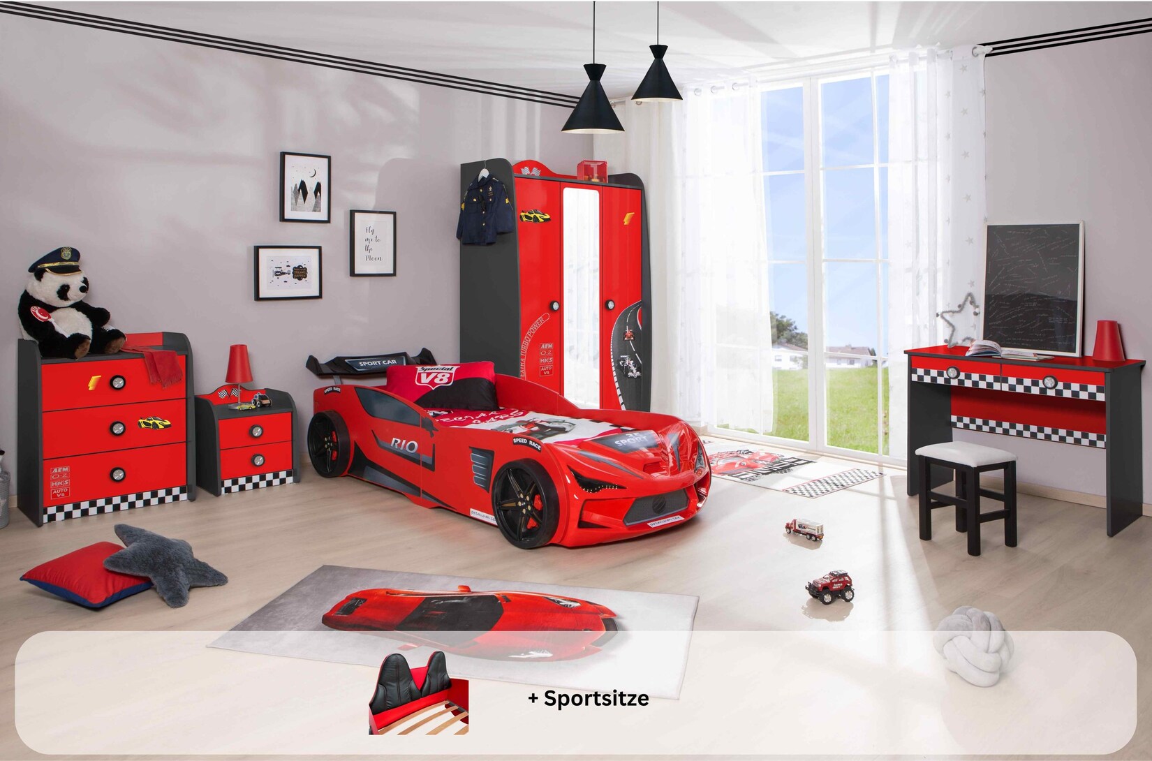 Kinderzimmer komplett Set Autobett Rio 5 teilig Rot