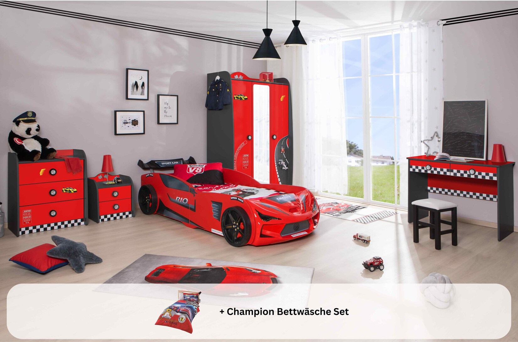 Kinderzimmer komplett Set Autobett Rio 5 teilig Rot