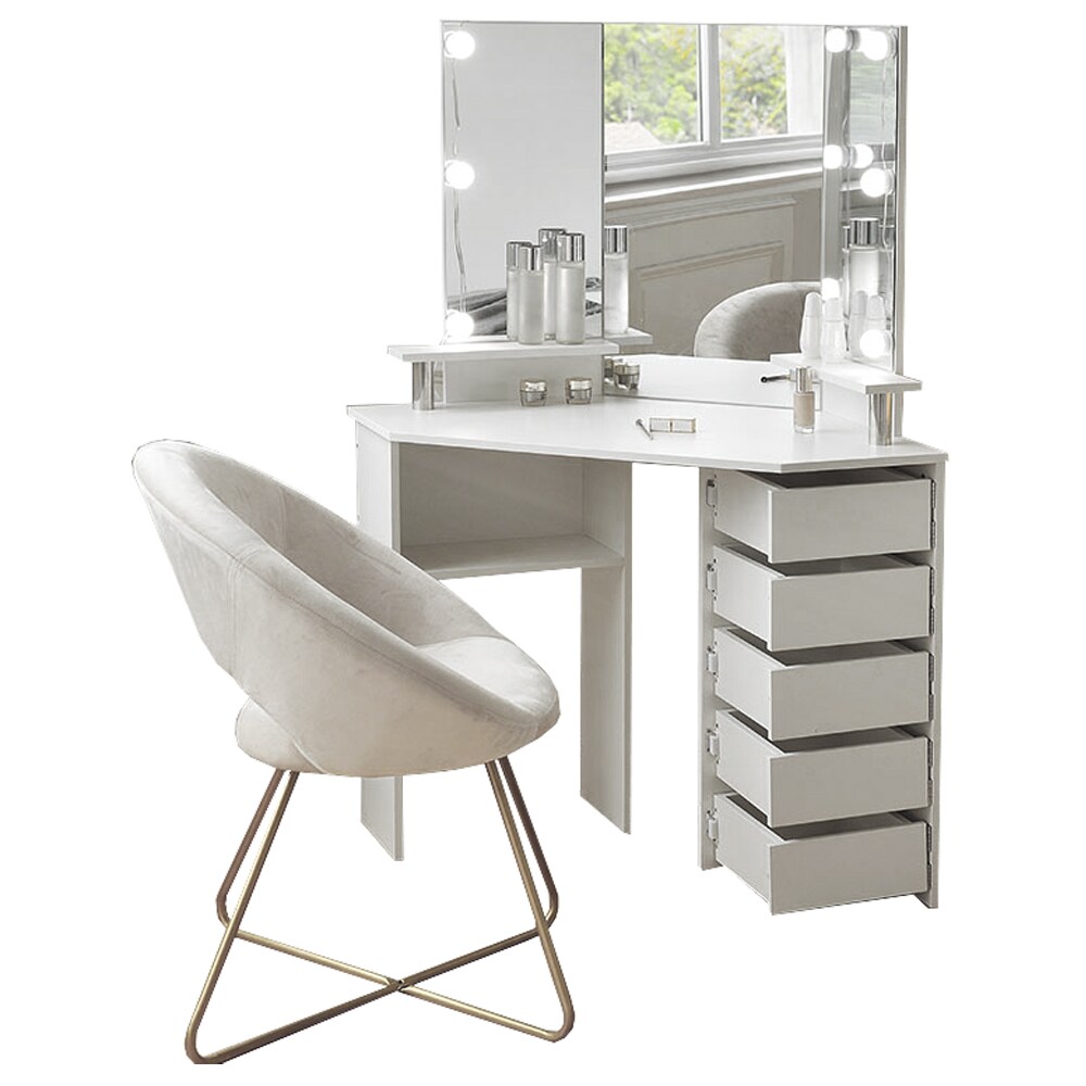 Schminktisch BEAUTY Wei&szlig; mit LED Beleuchtung Schubladen - Bild 1