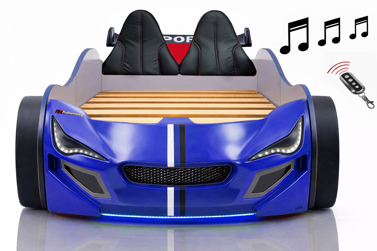 Autobett Kinder 90x200 Jungen LED Leuchte Unterbodenbeleuchtung Sound Fernbedienung