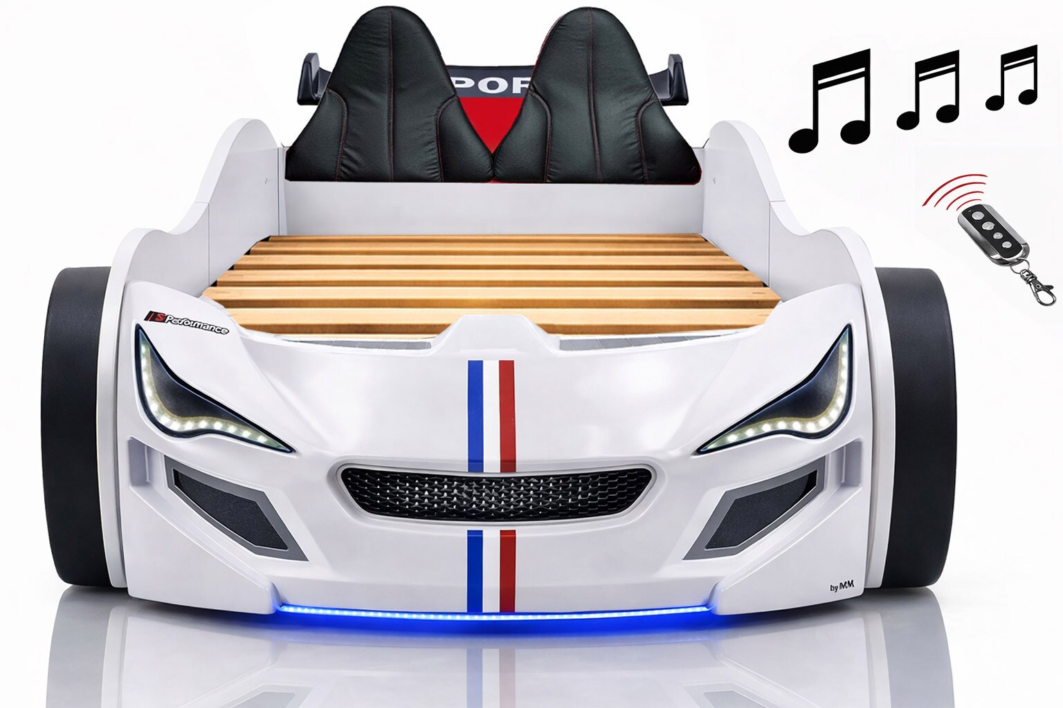 Autobett Kinder 90x200 Jungen LED Leuchte Unterbodenbeleuchtung Sound Fernbedienung