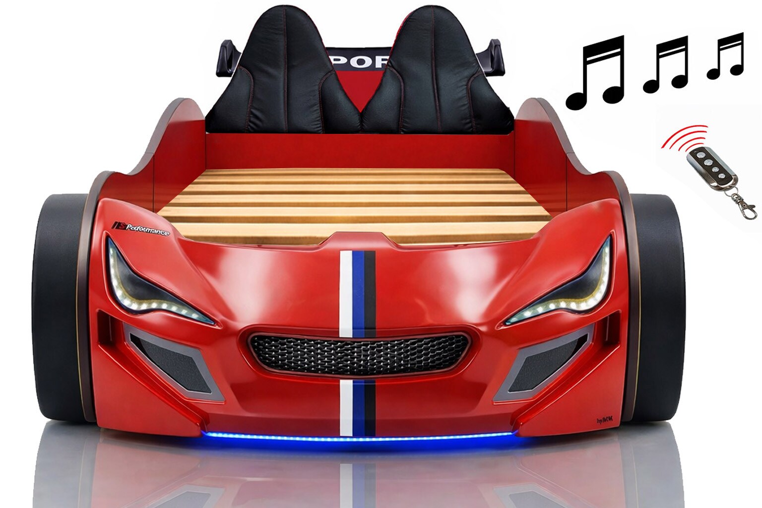 Autobett Kinder 90x200 Jungen LED Leuchte Unterbodenbeleuchtung Sound Fernbedienung
