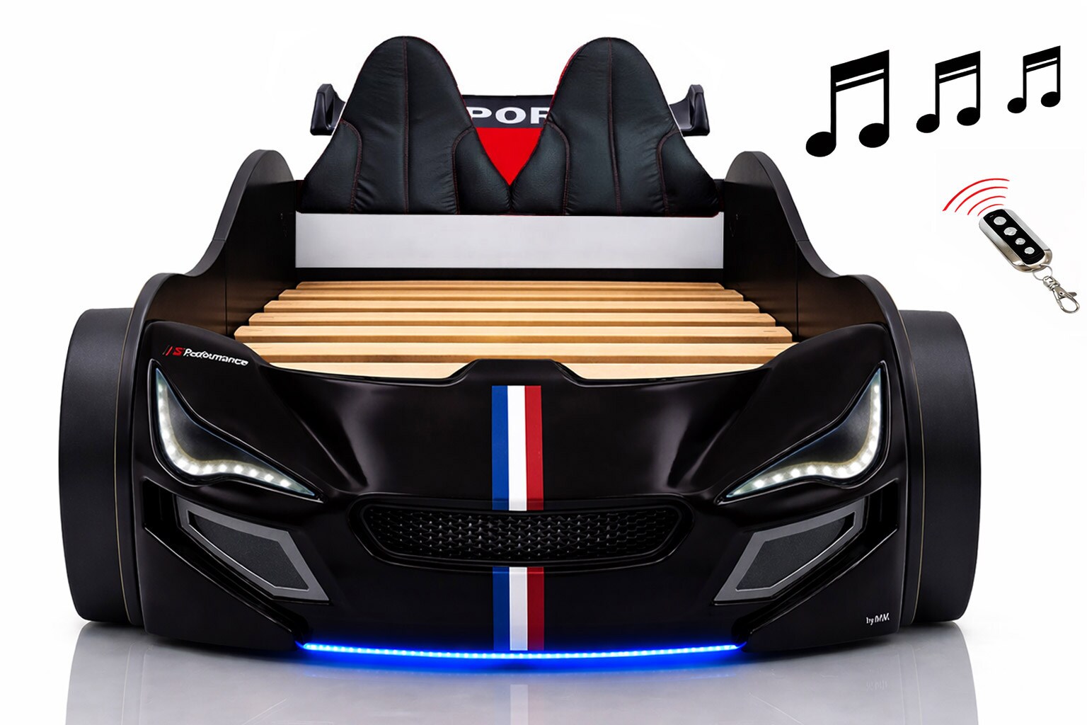 Autobett Kinder 90x200 Jungen LED Leuchte Unterbodenbeleuchtung Sound Fernbedienung