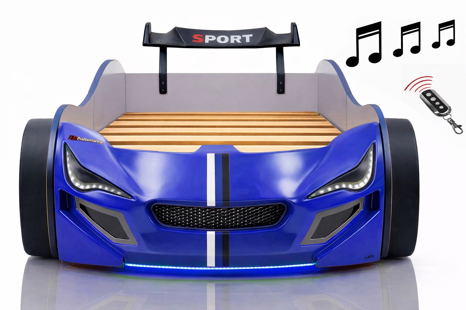 Autobett Kinder 90x200 Jungen LED Leuchte Unterbodenbeleuchtung Sound Fernbedienung