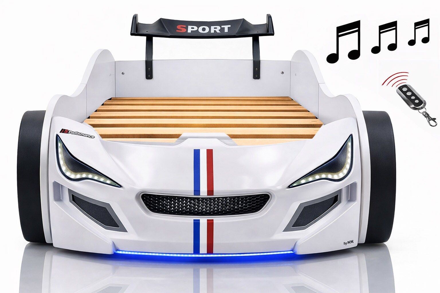 Autobett Kinder 90x200 Jungen LED Leuchte Unterbodenbeleuchtung Sound Fernbedienung - Bild 1