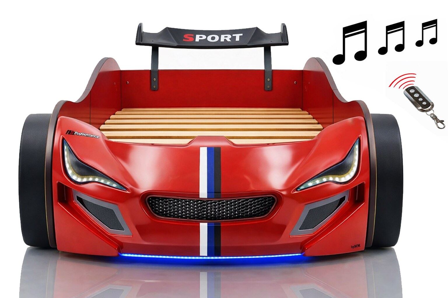 Autobett Kinder 90x200 Jungen LED Leuchte Unterbodenbeleuchtung Sound Fernbedienung