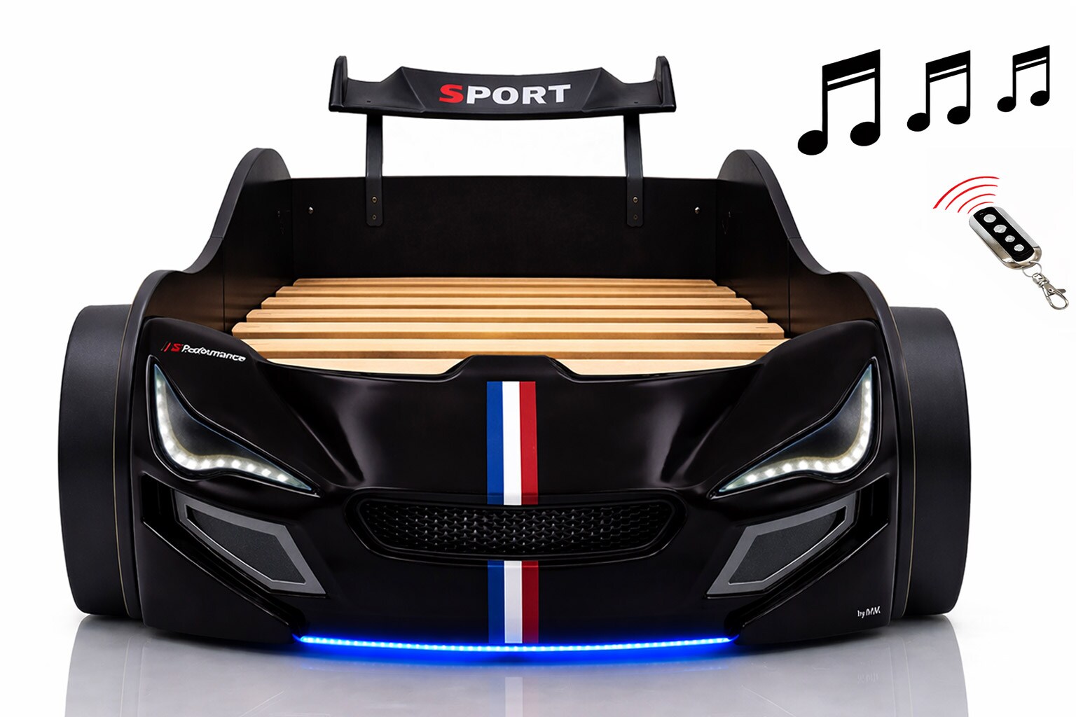 Autobett Kinder 90x200 Jungen LED Leuchte Unterbodenbeleuchtung Sound Fernbedienung - Bild 1