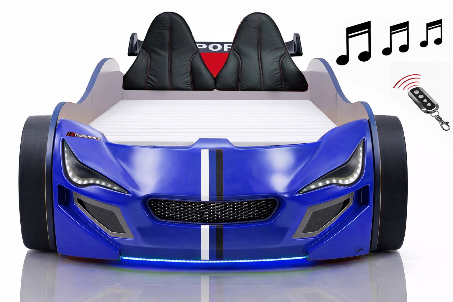 Autobett Kinder 90x200 Jungen LED Leuchte Unterbodenbeleuchtung Sound Fernbedienung