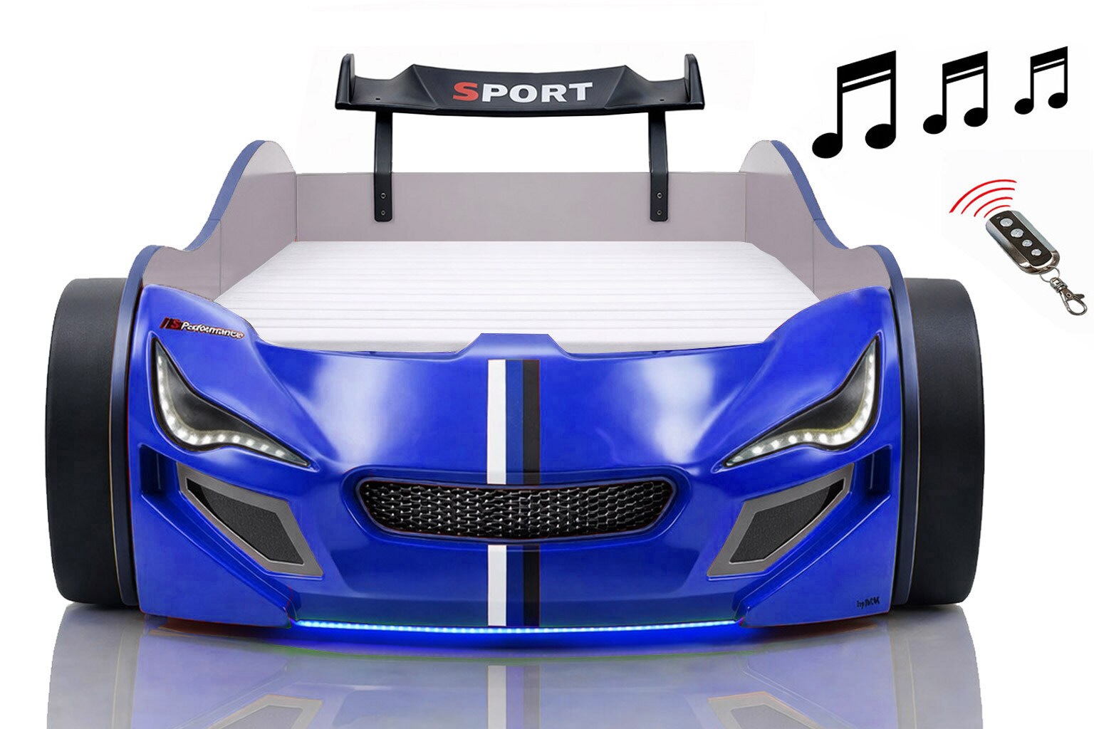 Autobett Kinder 90x200 Jungen LED Leuchte Unterbodenbeleuchtung Sound Fernbedienung